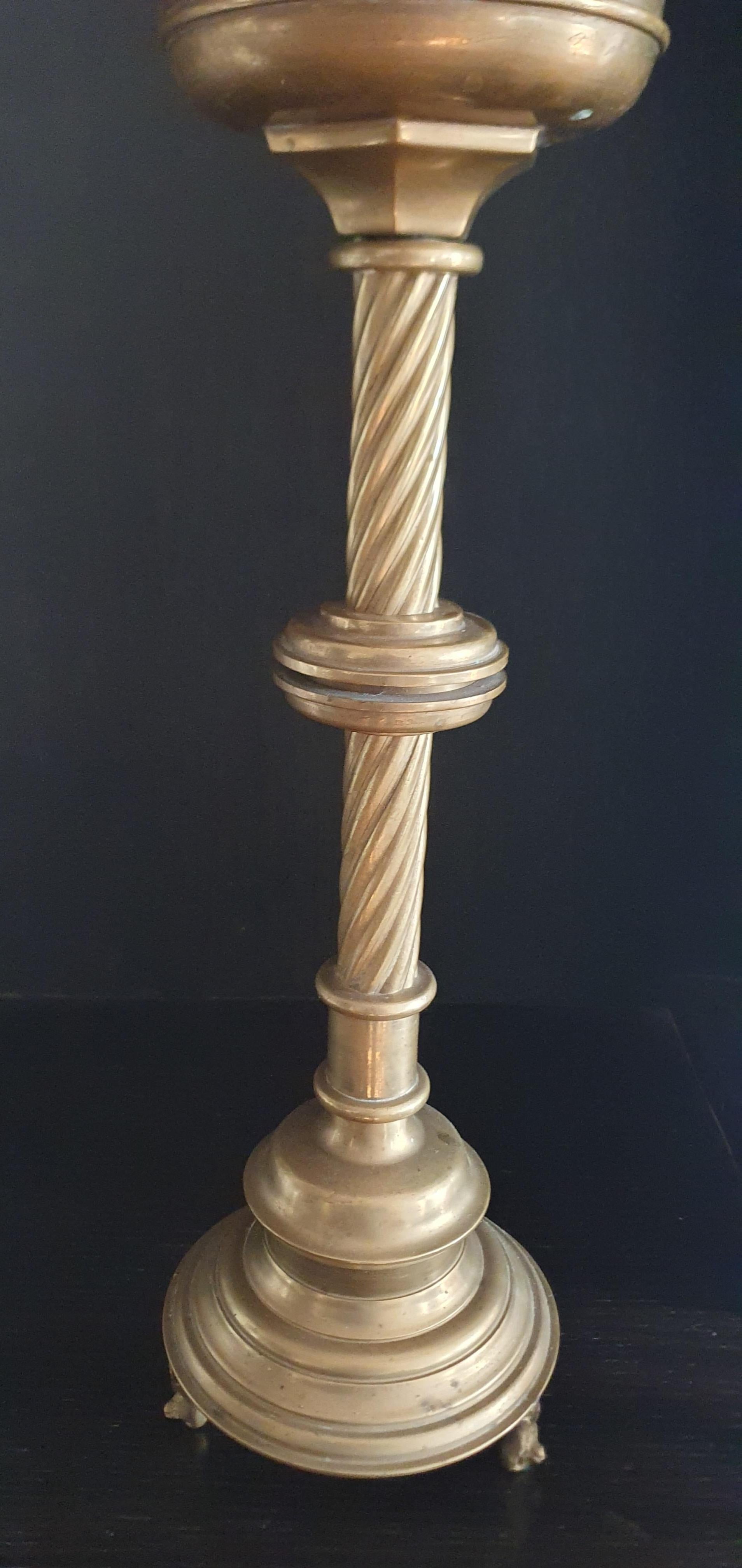 Set of 4 Solid cast Brass Church style tall heavy Candlesticks For Sale 8