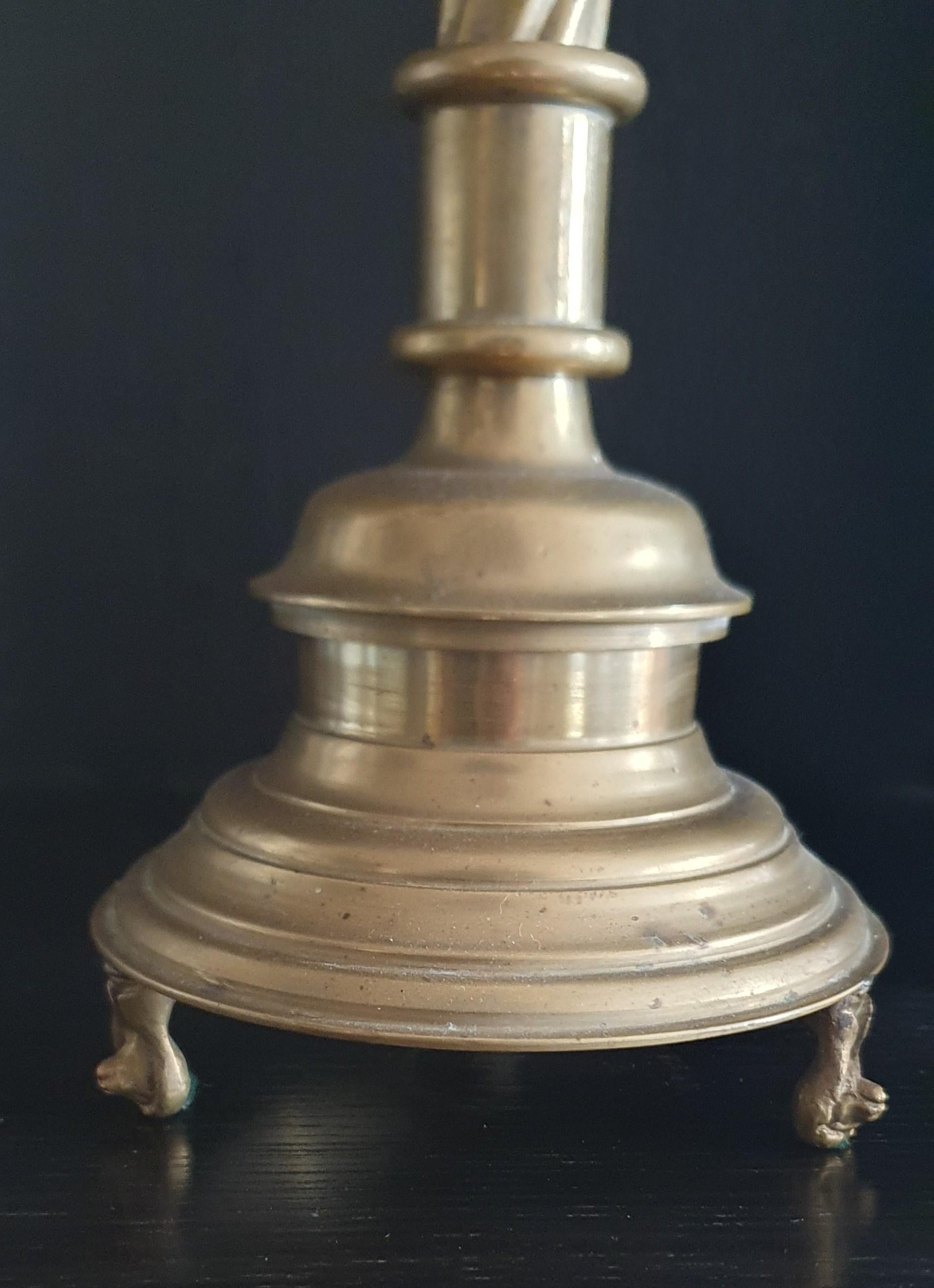 Set of 4 Solid cast Brass Church style tall heavy Candlesticks For Sale 10