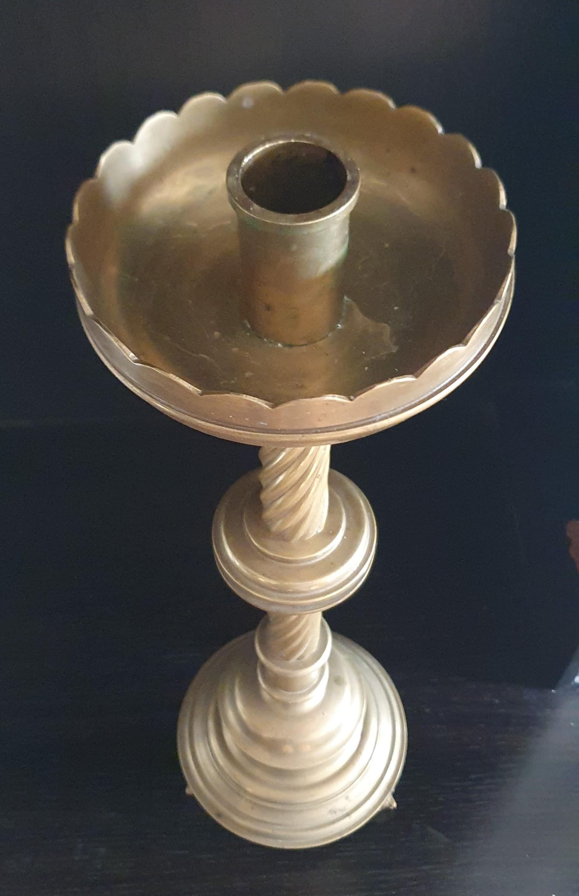 British Set of 4 Solid cast Brass Church style tall heavy Candlesticks For Sale