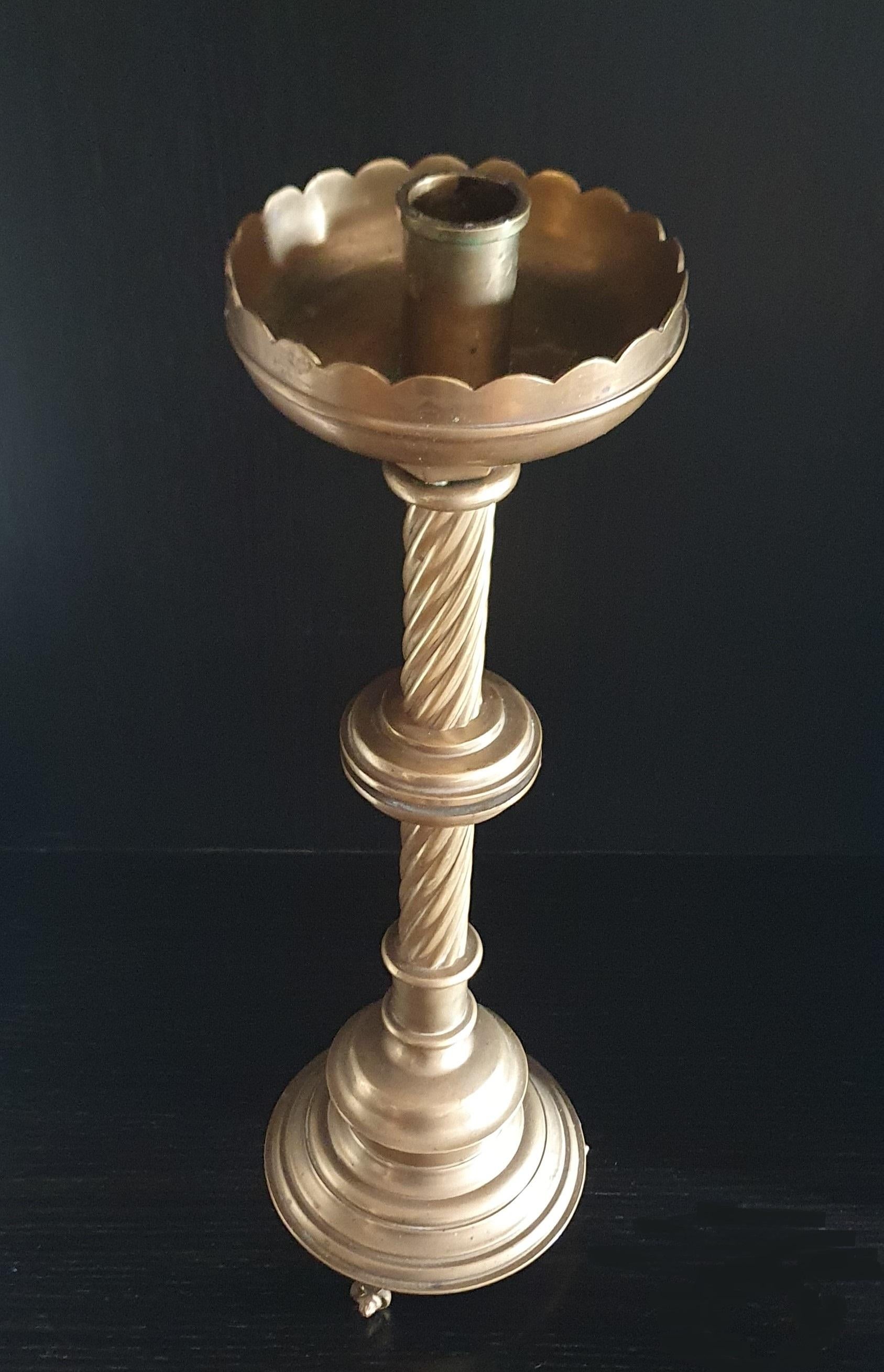 Set of 4 Solid cast Brass Church style tall heavy Candlesticks For Sale 1