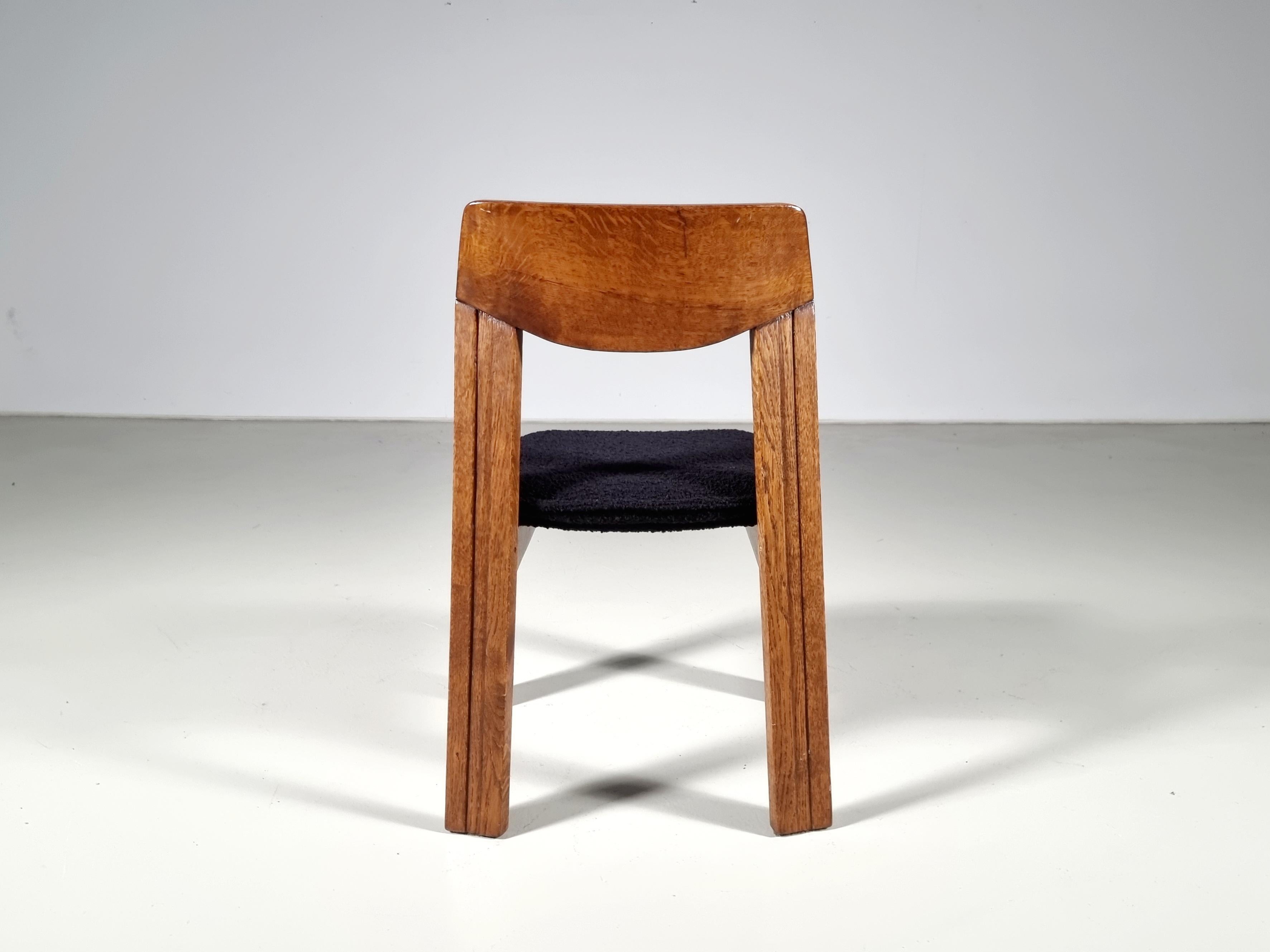 Set of 4 Solid Oak and black bouclé Brutalist Dining Chairs, the Netherlands 8