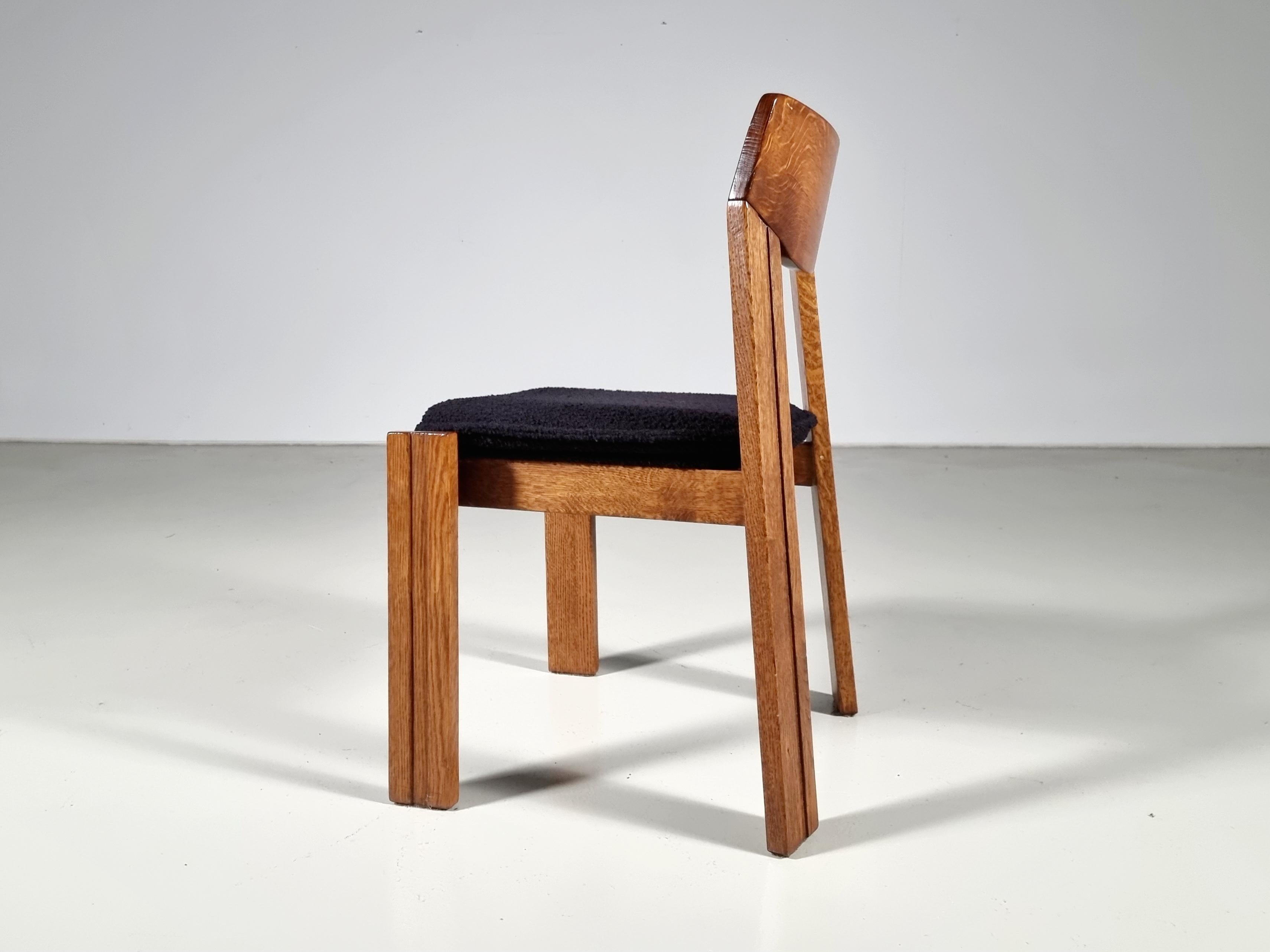 Set of 4 Solid Oak and black bouclé Brutalist Dining Chairs, the Netherlands 9
