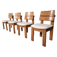 Set of 4 Solid Oak Brutalist Dining Chairs, the Netherlands, 1970s
