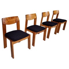 Set of 4 Solid Oak and black bouclé Brutalist Dining Chairs, the Netherlands