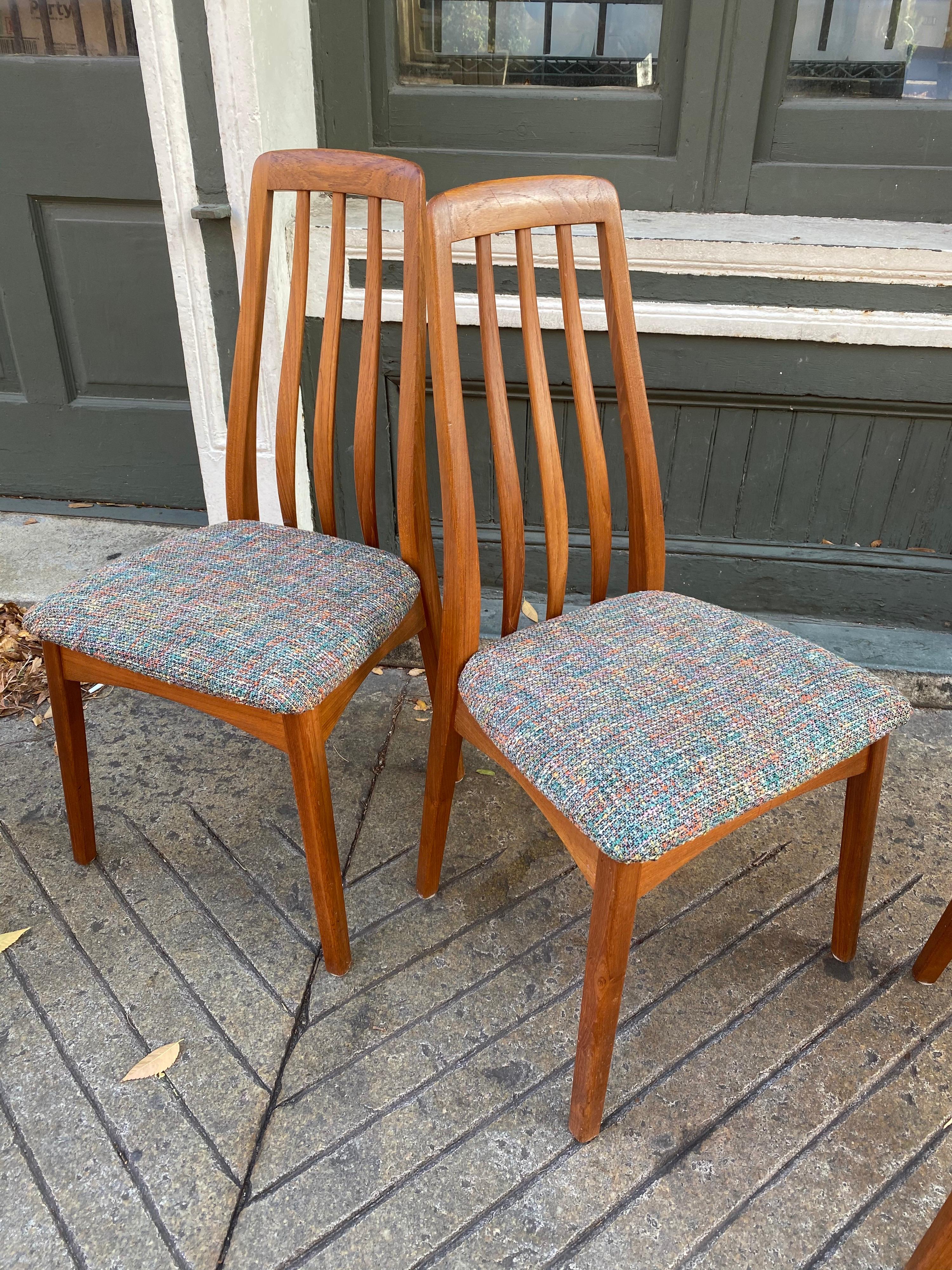 Set of 4 Swedish Svegards Markaryd solid teak dining chairs. Nice high back design gives this set a unique look. Solid chairs that sit very well!