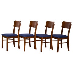 fabric dining chairs Set of 4 Solid Wood Dining Chairs with Blue Fabric