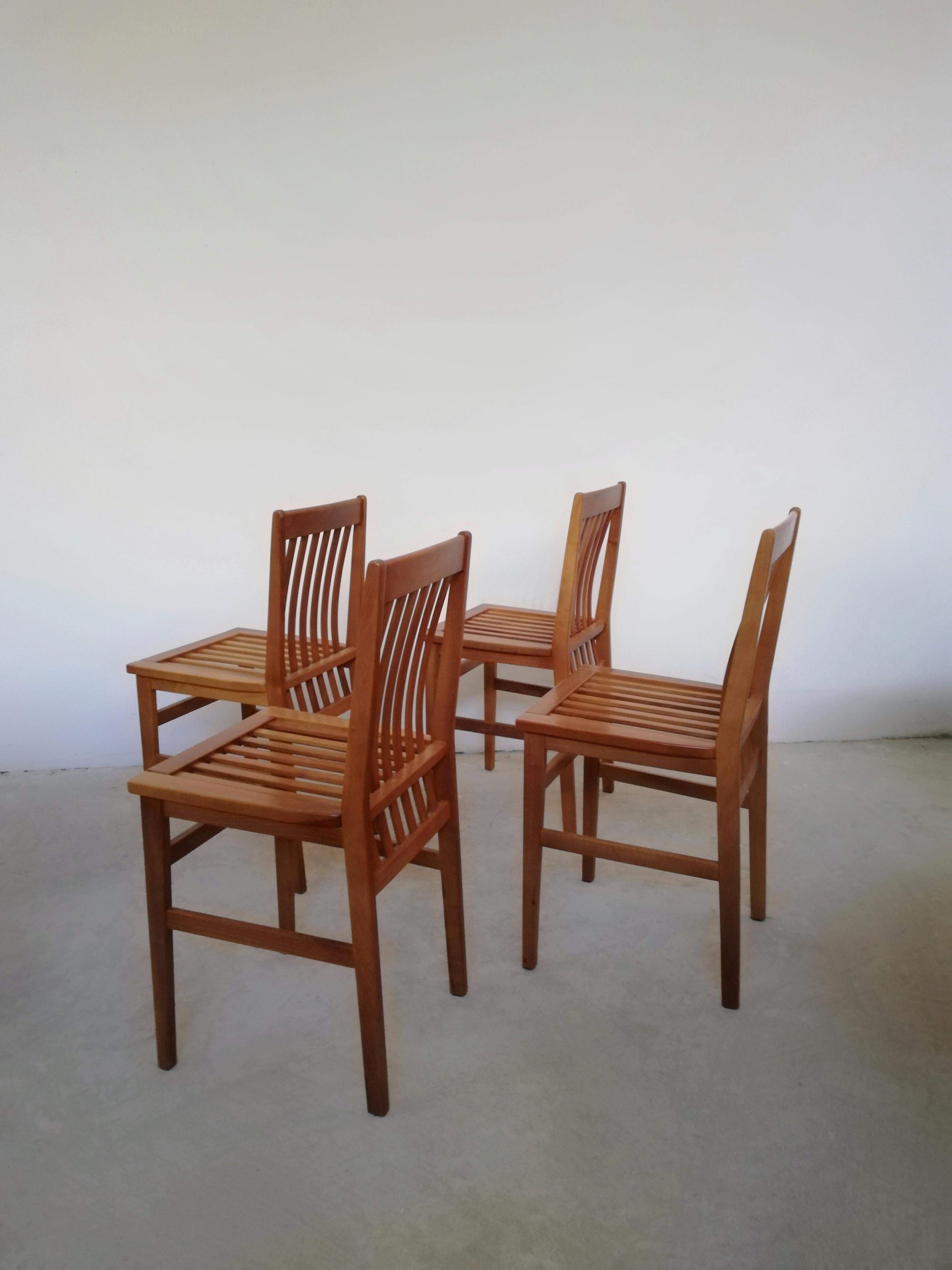 Four Milano model chairs designed in 1987 by Aldo Rossi for the Molteni company.
Exhibited in the permanent collection of the Molteni museum, it is currently a fairly rare chair to find because it is out of production.
The Milano chairs was small