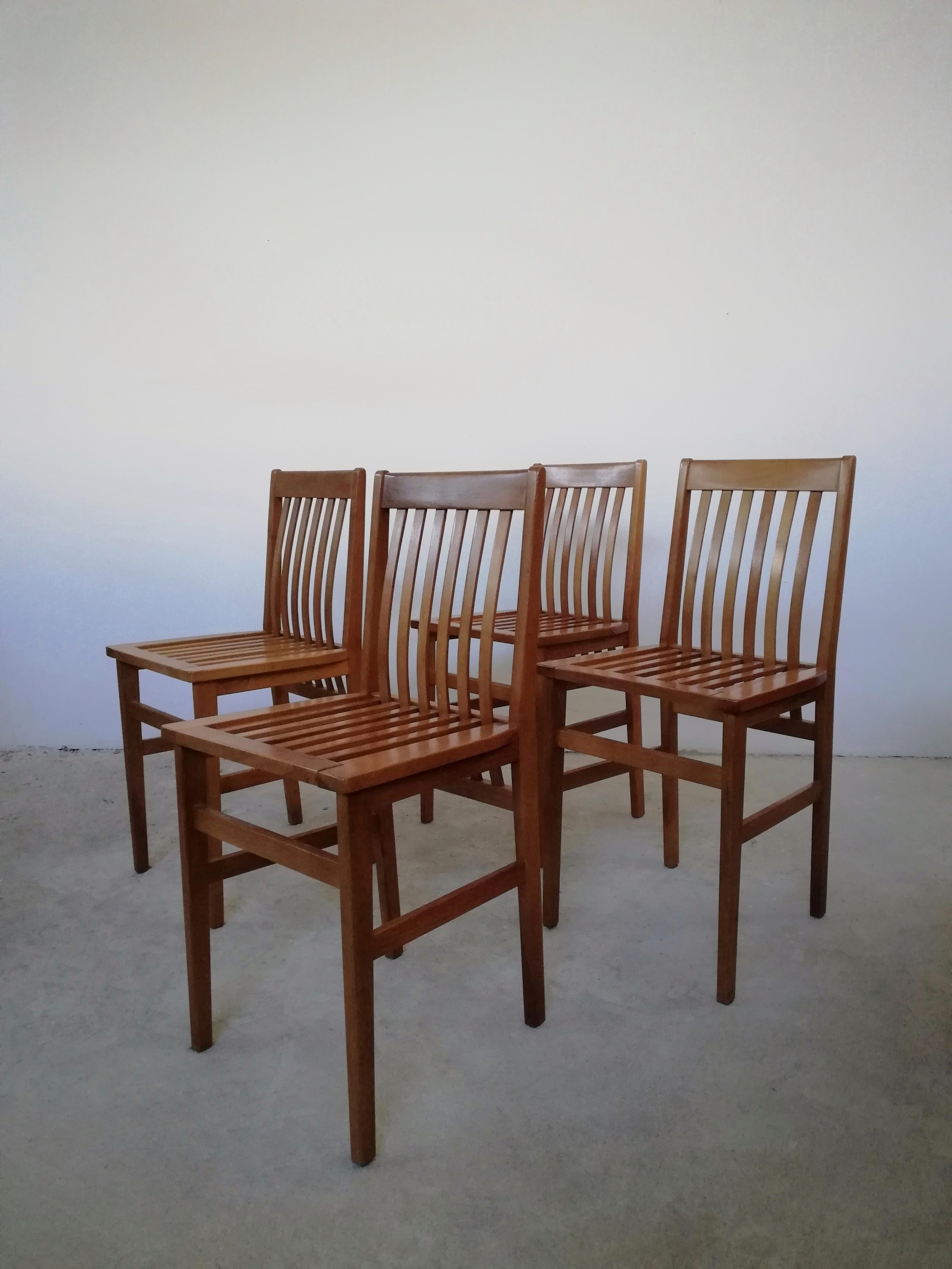 Late 20th Century Set of 4 Solid Wood 