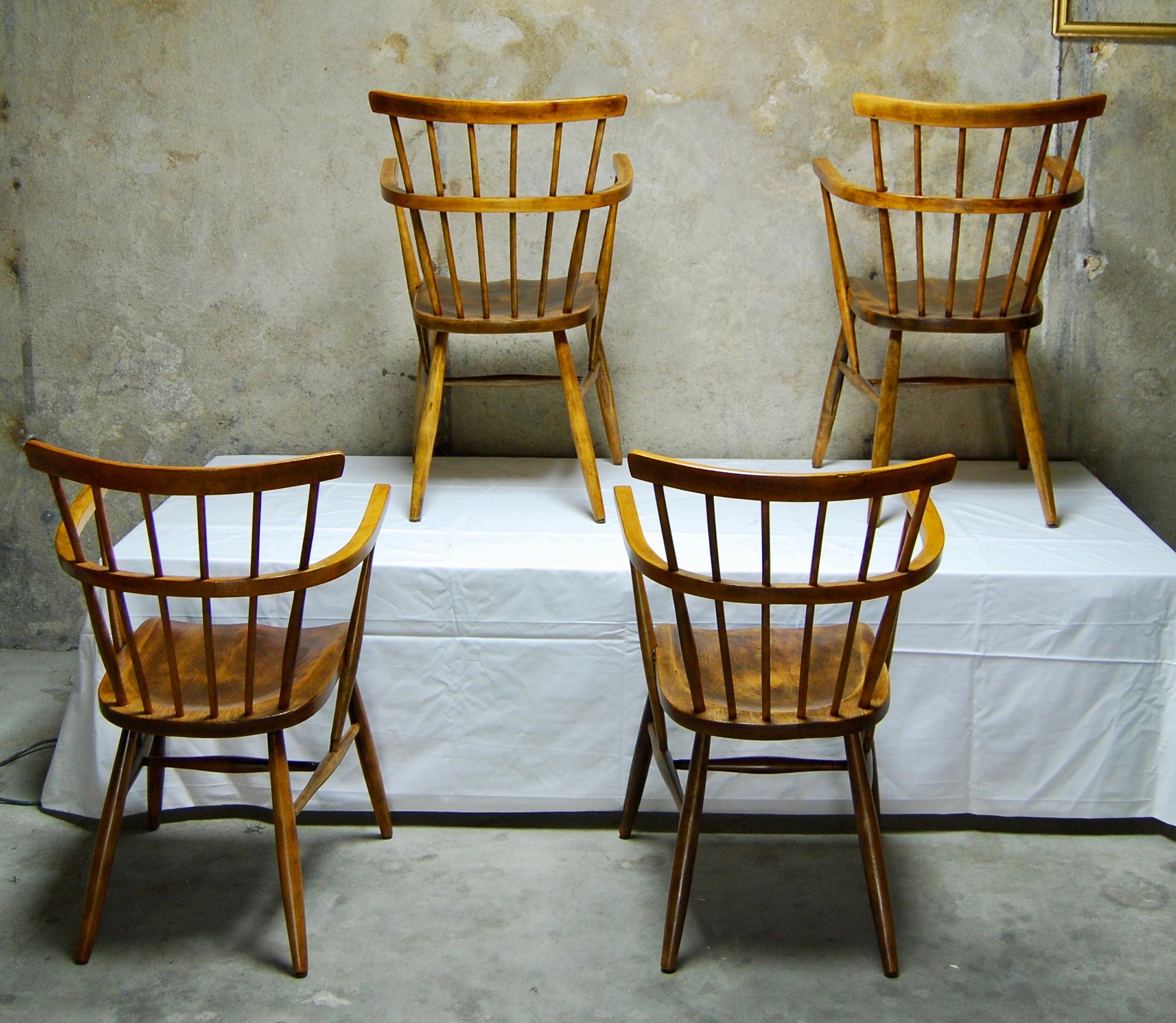 Swedish Set of 4 Solid Wood Scandinavian Windsor Style Armchairs