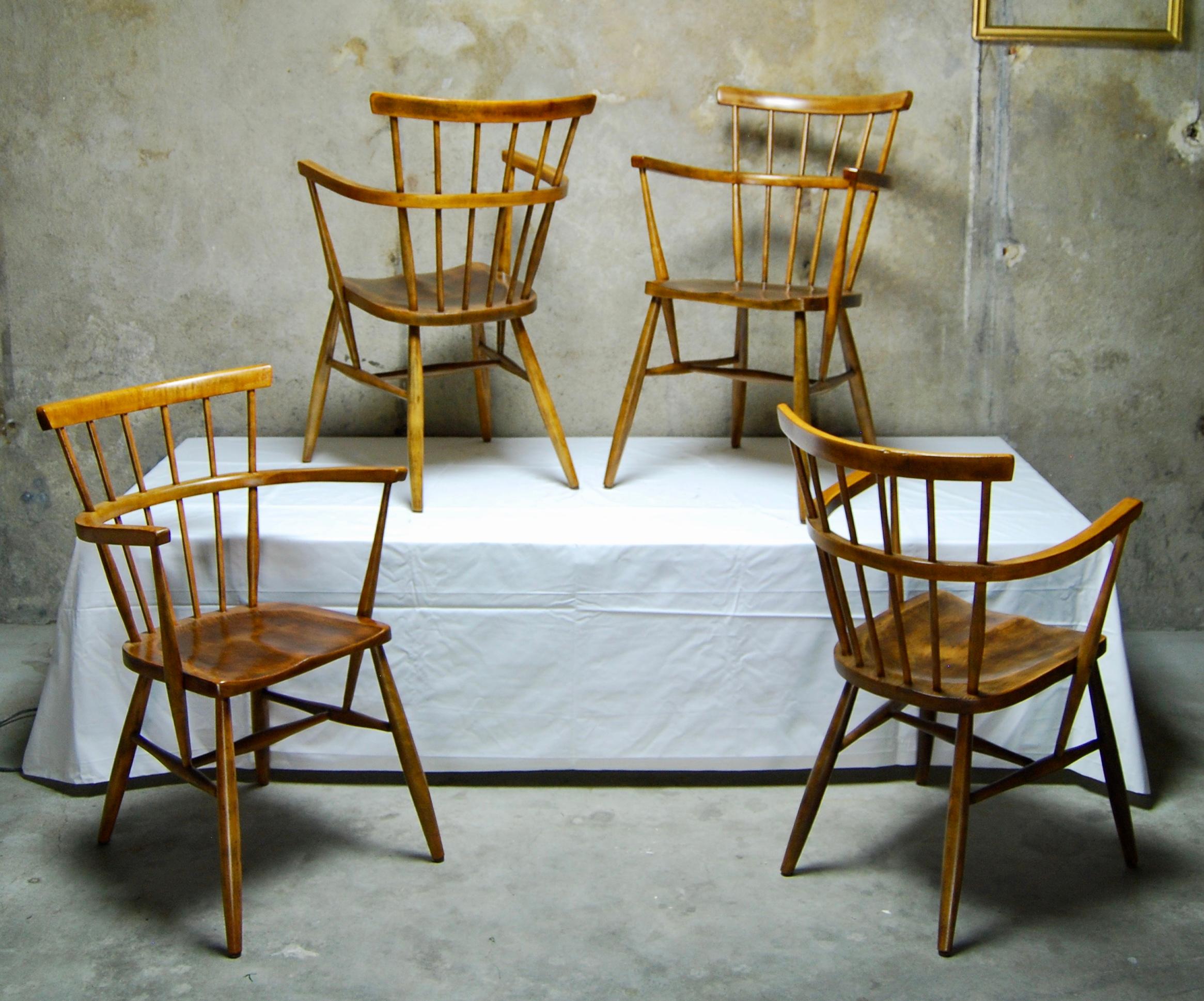 20th Century Set of 4 Solid Wood Scandinavian Windsor Style Armchairs