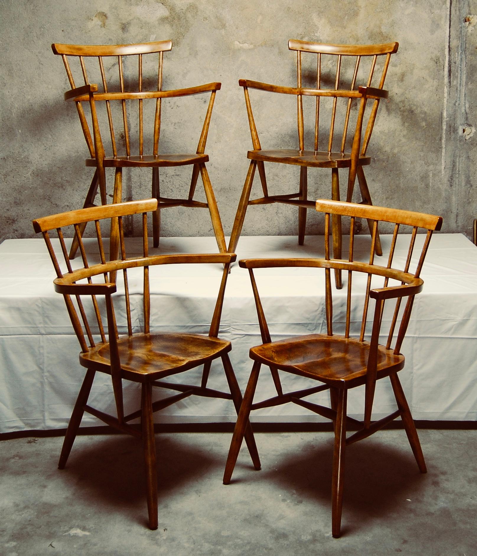 Set of 4 Solid Wood Scandinavian Windsor Style Armchairs 2
