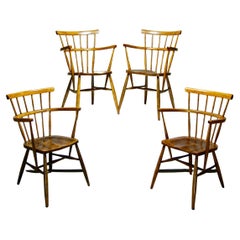 Set of 4 Solid Wood Scandinavian Windsor Style Armchairs