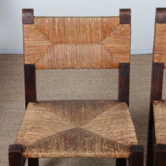 Set of 4 solid wood wicker chairs, French craftsmanship, 1940
