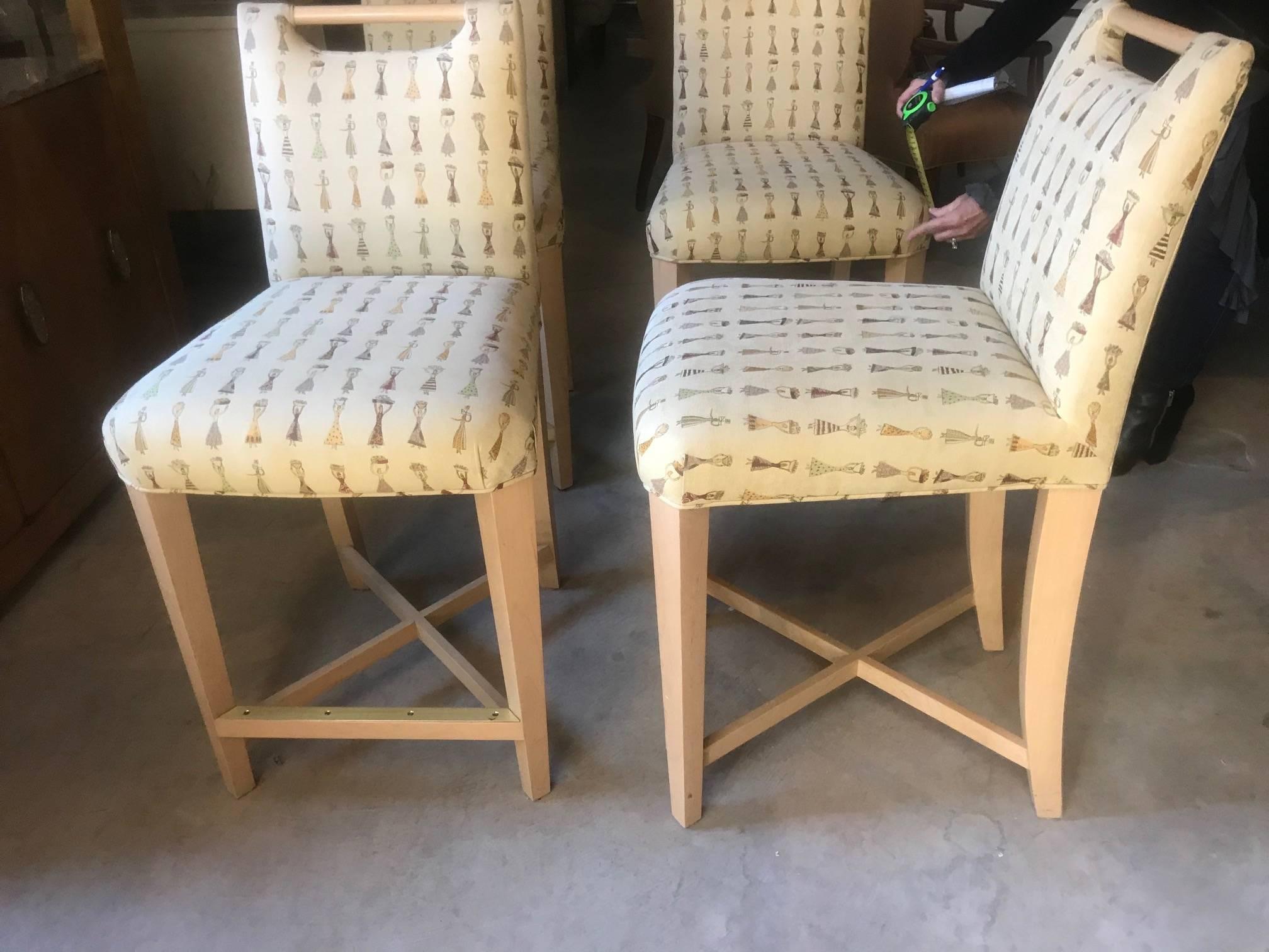 Set of Four Sophisticated Wood and Upholstered Counter Chairs In Good Condition In Hopewell, NJ