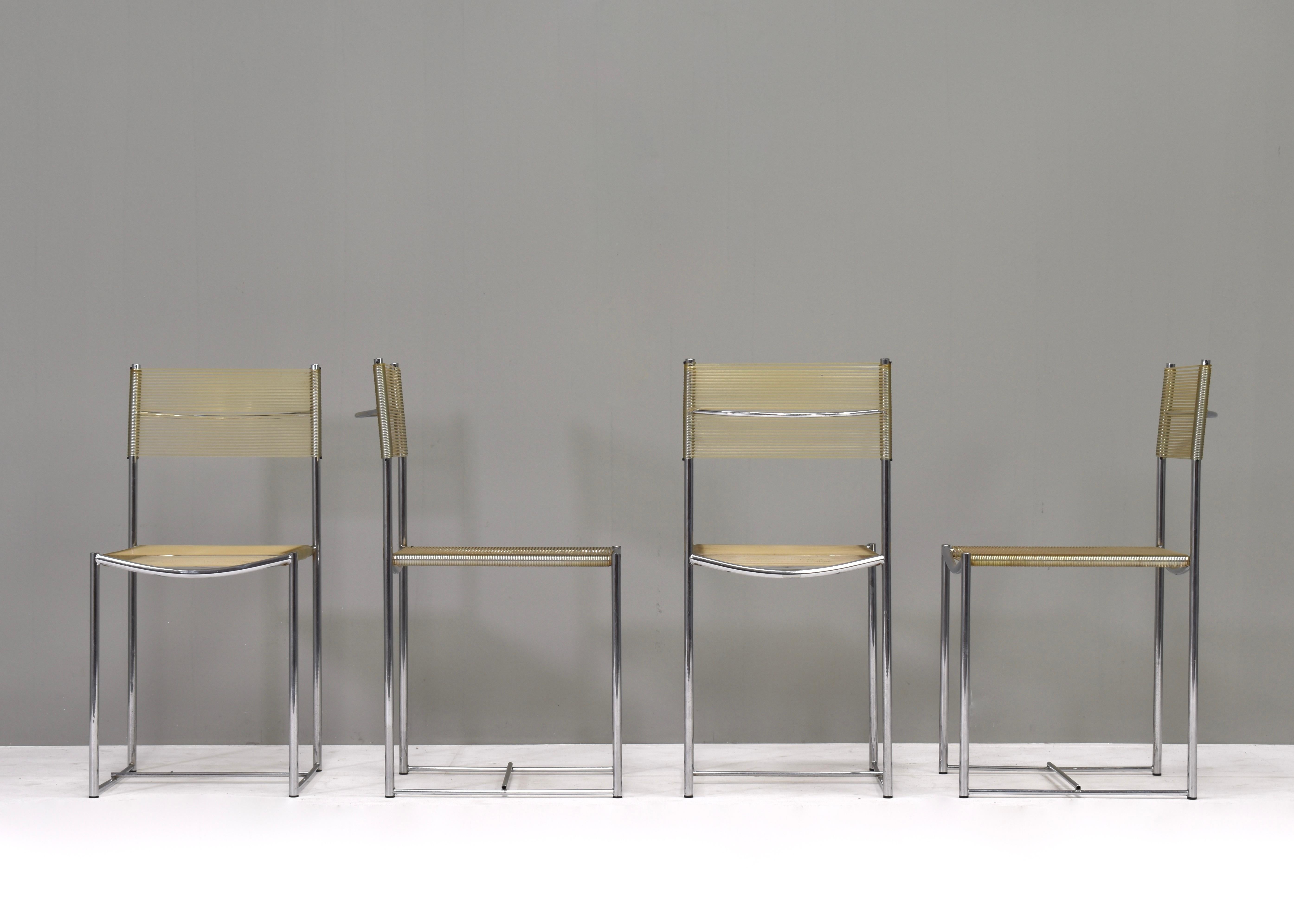 G. Belotti for Alias, set of four Spaghetti chairs (originaly named Odessa chairs) in chrome and rubber, Italy, 1979.
The Italian Postmodern Spaghetti chairs are designed by Giandomenico Belotti for manufacturer Alias. These chairs are also