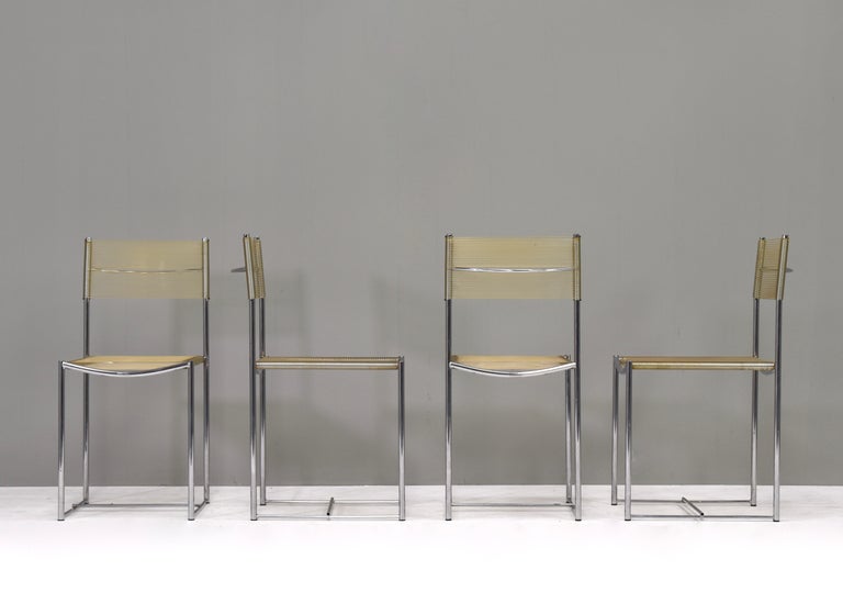 G. Belotti for Alias, set of four Spaghetti chairs (originaly named Odessa chairs) in chrome and rubber, Italy, 1979.
The Italian Postmodern Spaghetti chairs are designed by Giandomenico Belotti for manufacturer Alias. These chairs are also