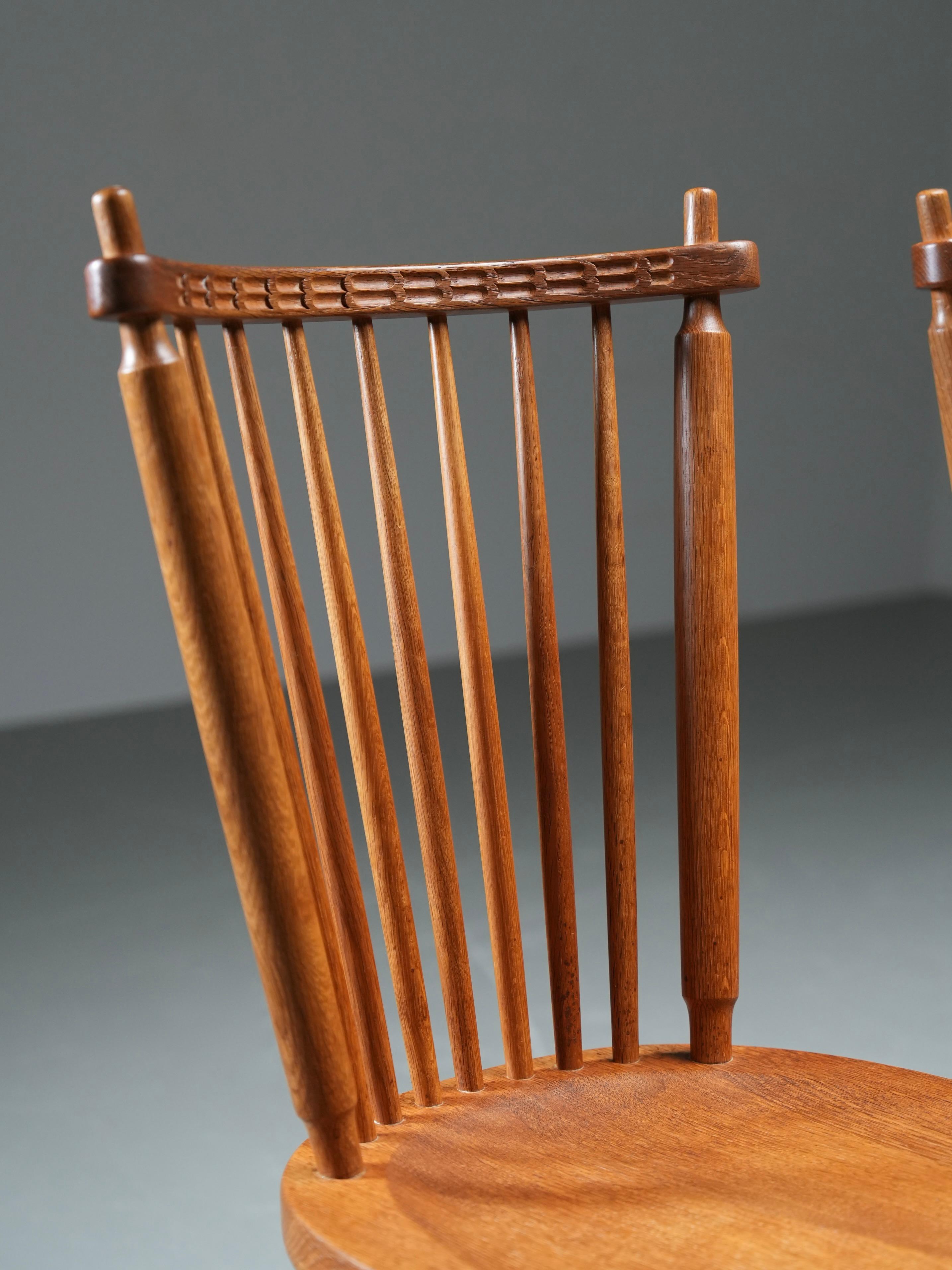 Mid-Century Modern Ensemble de 4 chaises à dossier fuseau en Oak par De Ster Gelderland, années 1960 en vente
