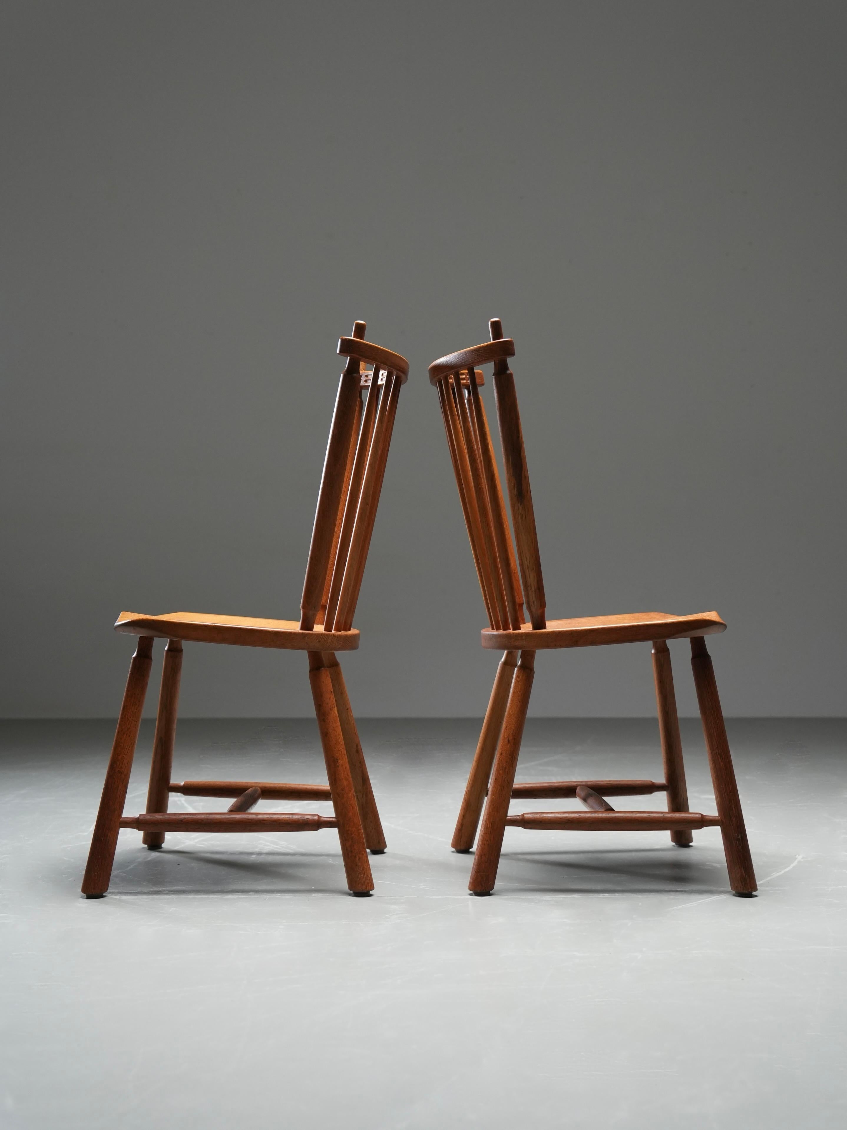 Chêne Ensemble de 4 chaises à dossier fuseau en Oak par De Ster Gelderland, années 1960 en vente