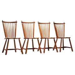 Ensemble de 4 chaises à dossier fuseau en Oak par De Ster Gelderland, années 1960