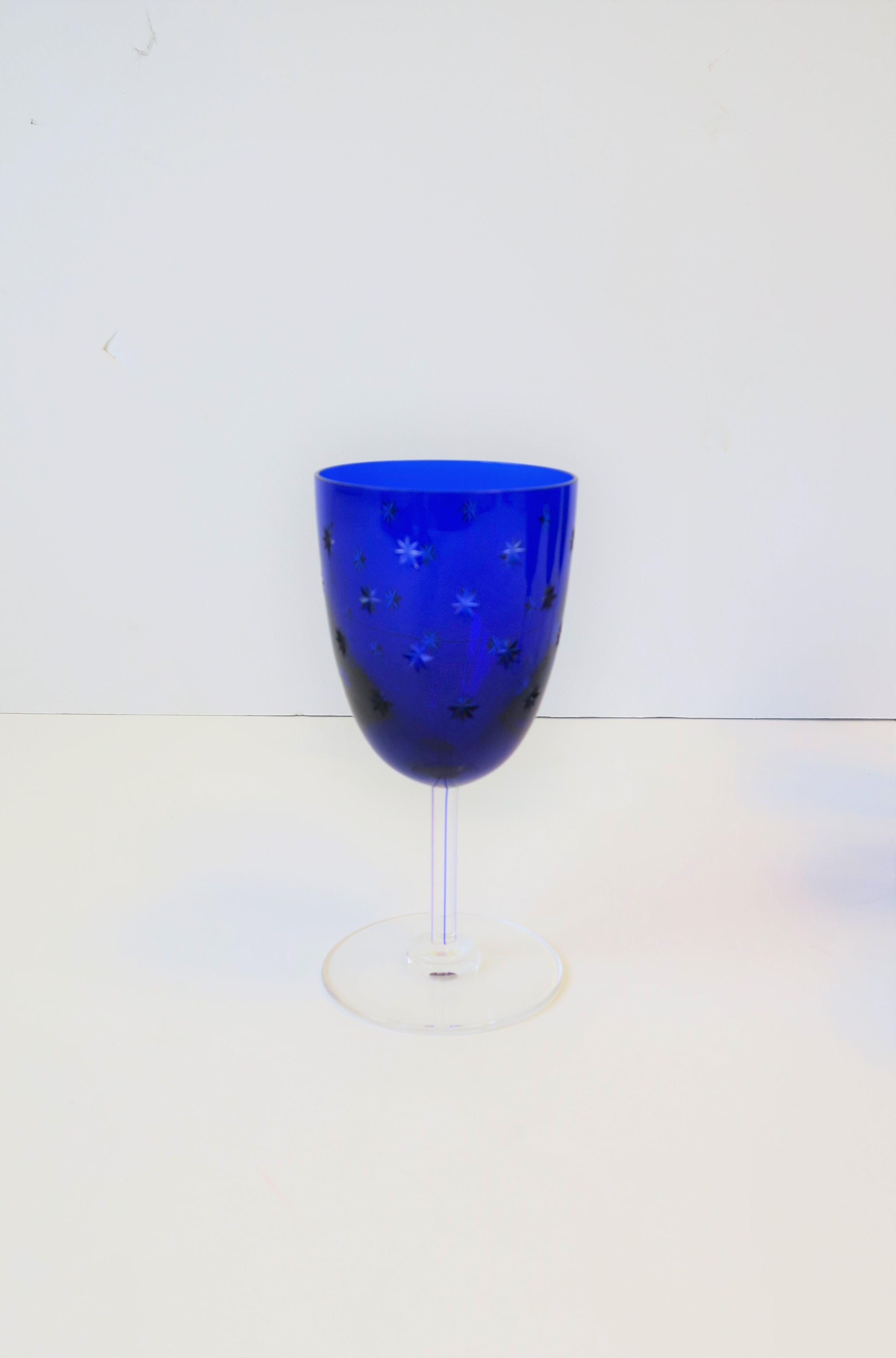 French Saint-Louis Crystal Cobalt Blue and Clear Wine Glasses 2