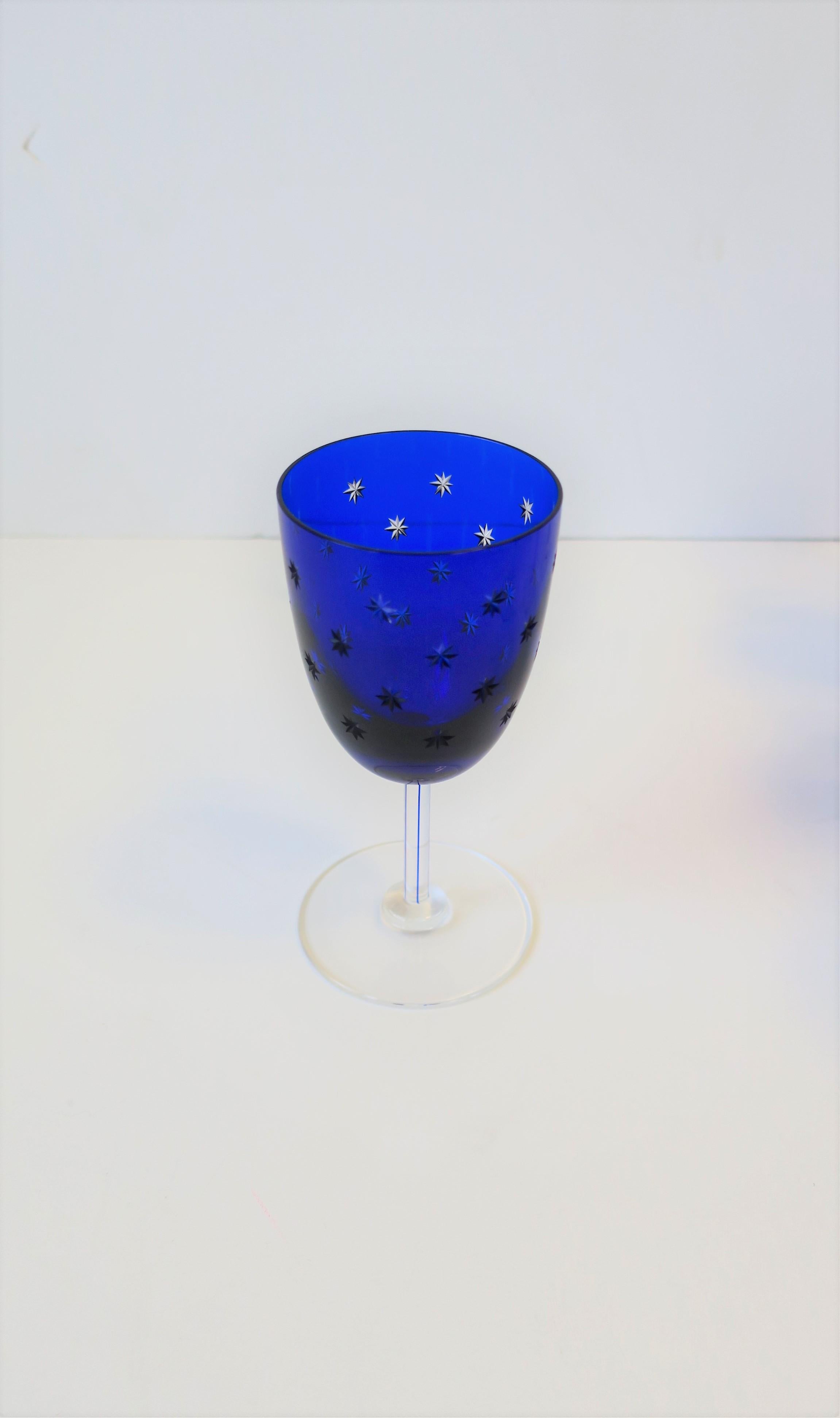 French Saint-Louis Crystal Cobalt Blue and Clear Wine Glasses 3