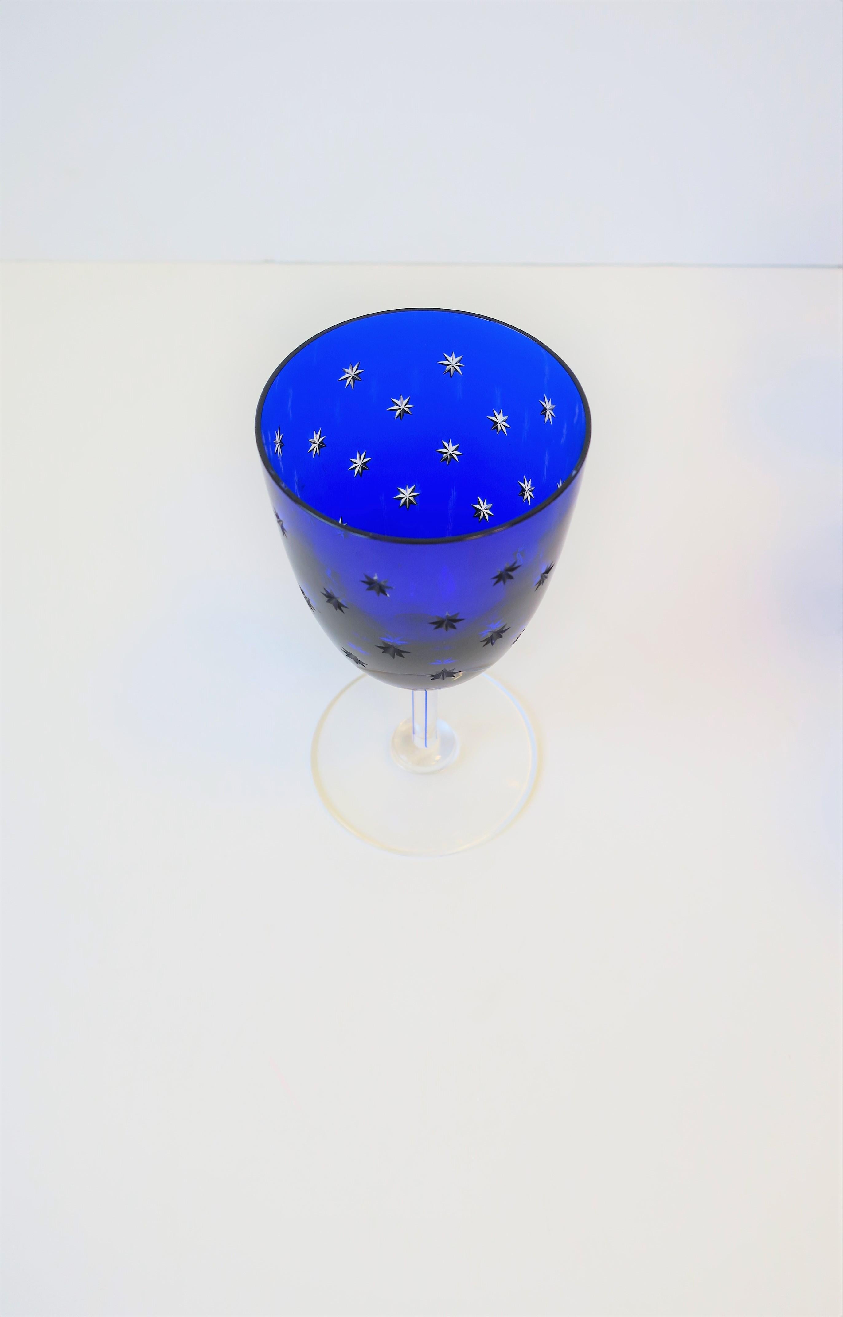 French Saint-Louis Crystal Cobalt Blue and Clear Wine Glasses 4