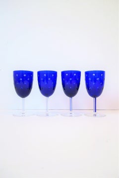 French Saint-Louis Crystal Cobalt Blue and Clear Wine Glasses