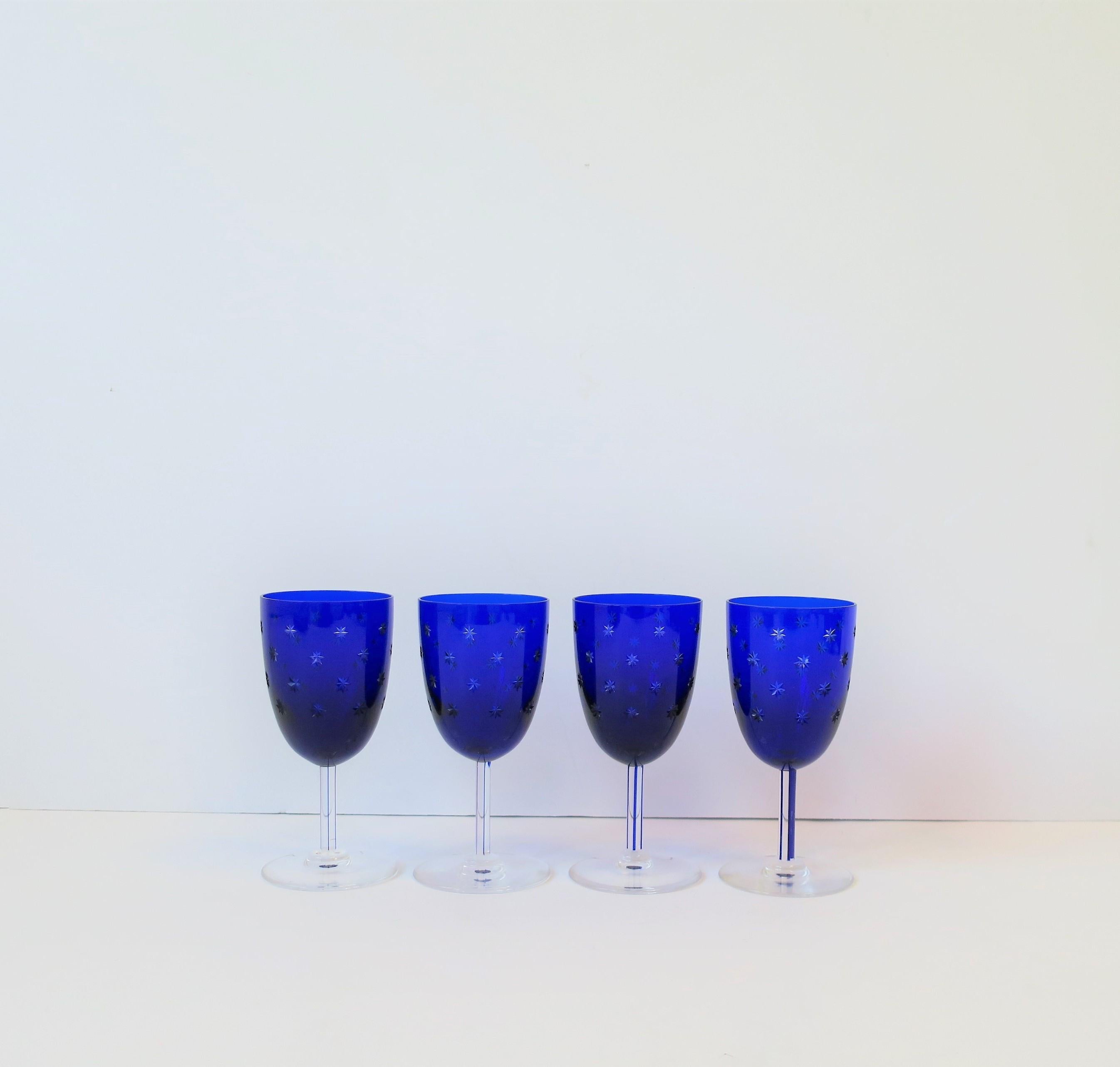 Bohemian French Saint-Louis Crystal Cobalt Blue and Clear Wine Glasses
