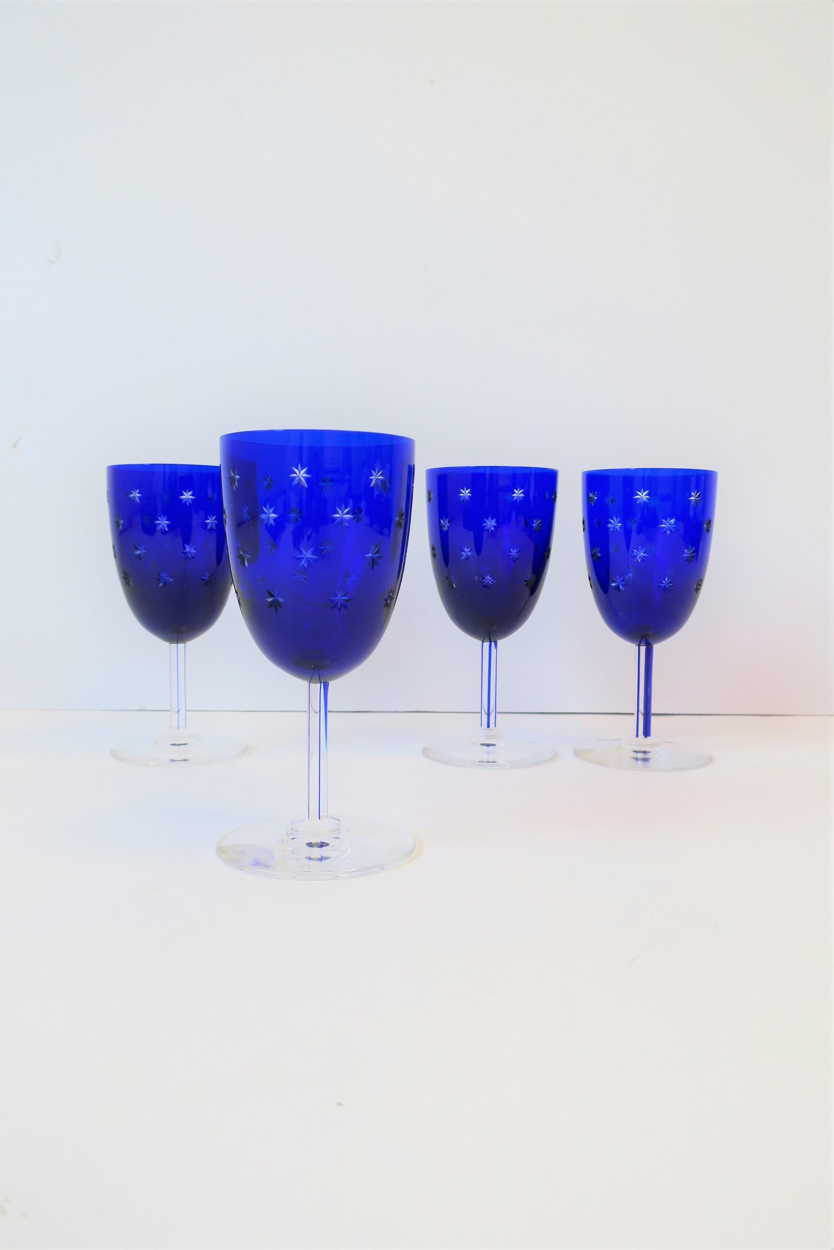 French Saint-Louis Crystal Cobalt Blue and Clear Wine Glasses In Excellent Condition In New York, NY