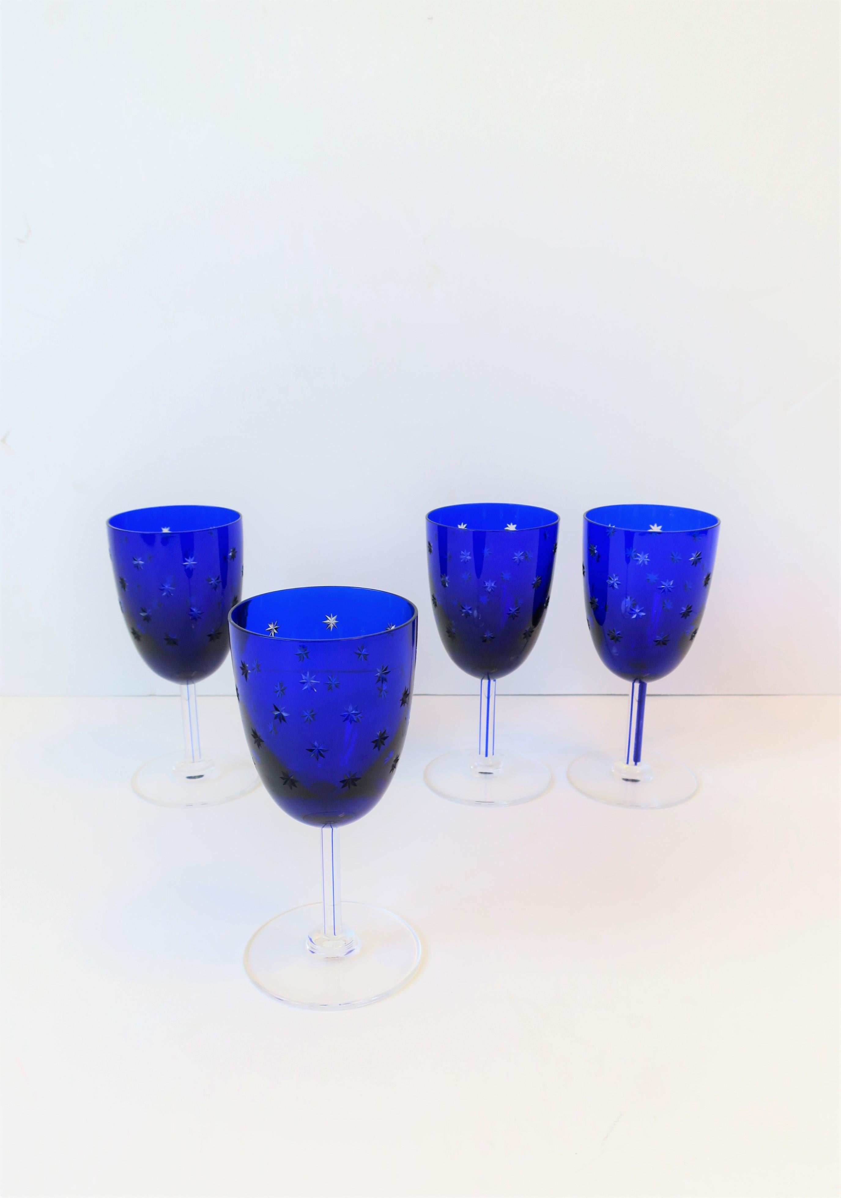 20th Century French Saint-Louis Crystal Cobalt Blue and Clear Wine Glasses