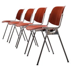 Set of 4 Stackable DSC 106 Orange Chairs, Castelli, G. Piretti, 1970s