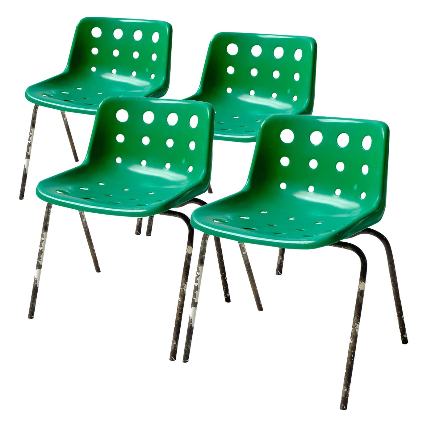 Set of 4 Stackable Green Polo Chairs by Robin Day for Hille, 1980s For Sale