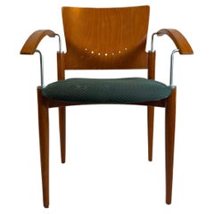 Postmodern Stackable Beechwood and Chrome Dining Chairs - Green Upholstery 