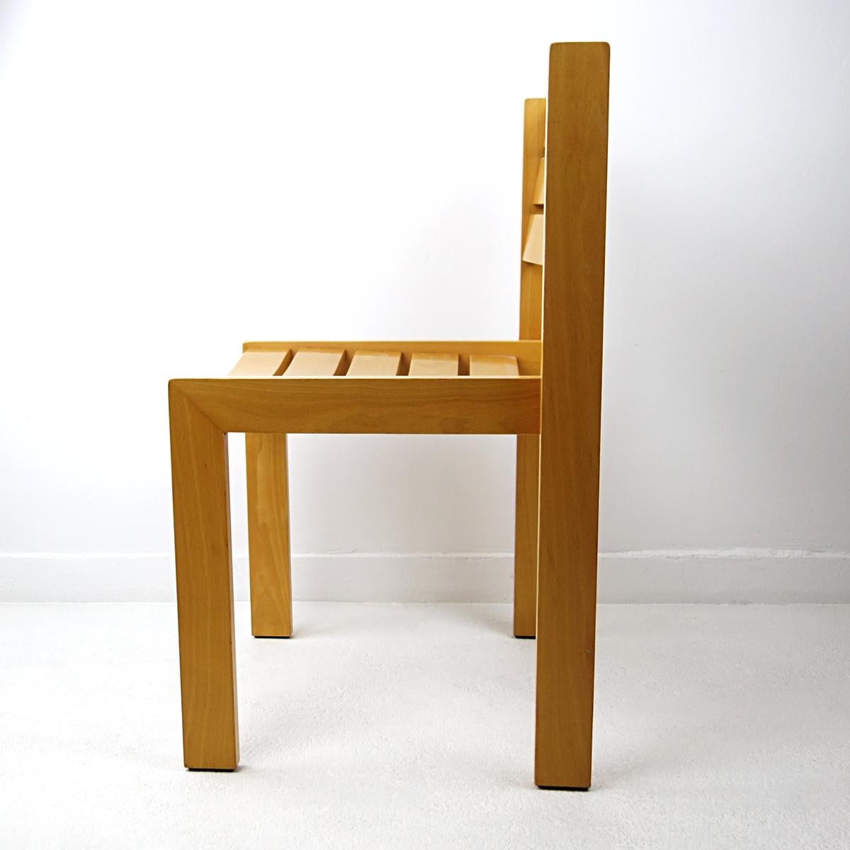Minimalist Set of 4 Stackable Wooden Dining Chairs by Wilkhahn