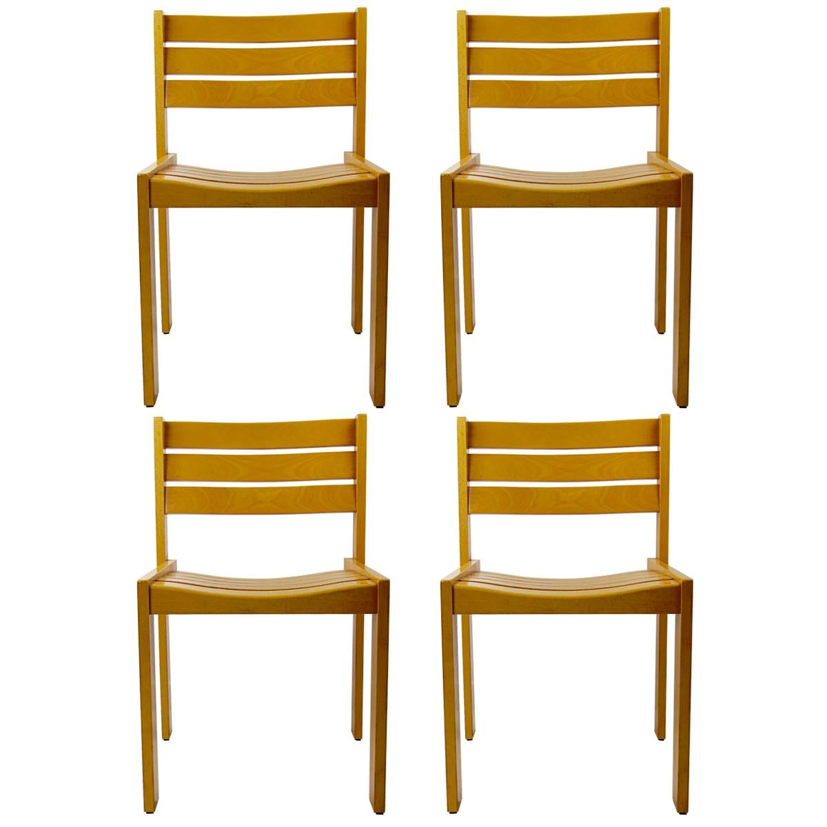 Set of 4 Stackable Wooden Dining Chairs by Wilkhahn