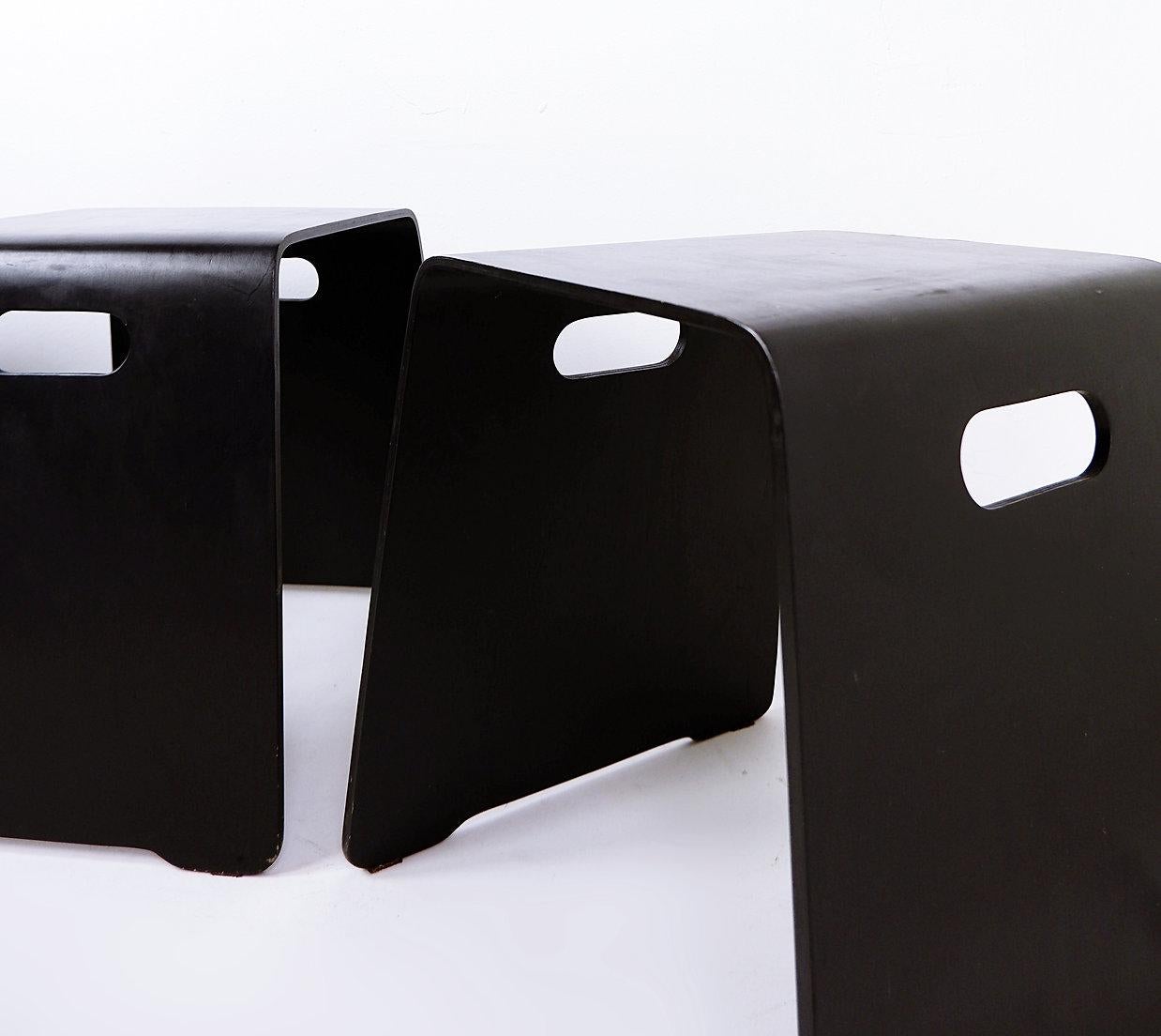 Set of 4 Stackable Wooden stools - Circa 2016
Habitat - Stools - Black - Seating
Measures : 53cmx41.5cm H:45cm 
Material : Wood 
Wear consistent with age and use.