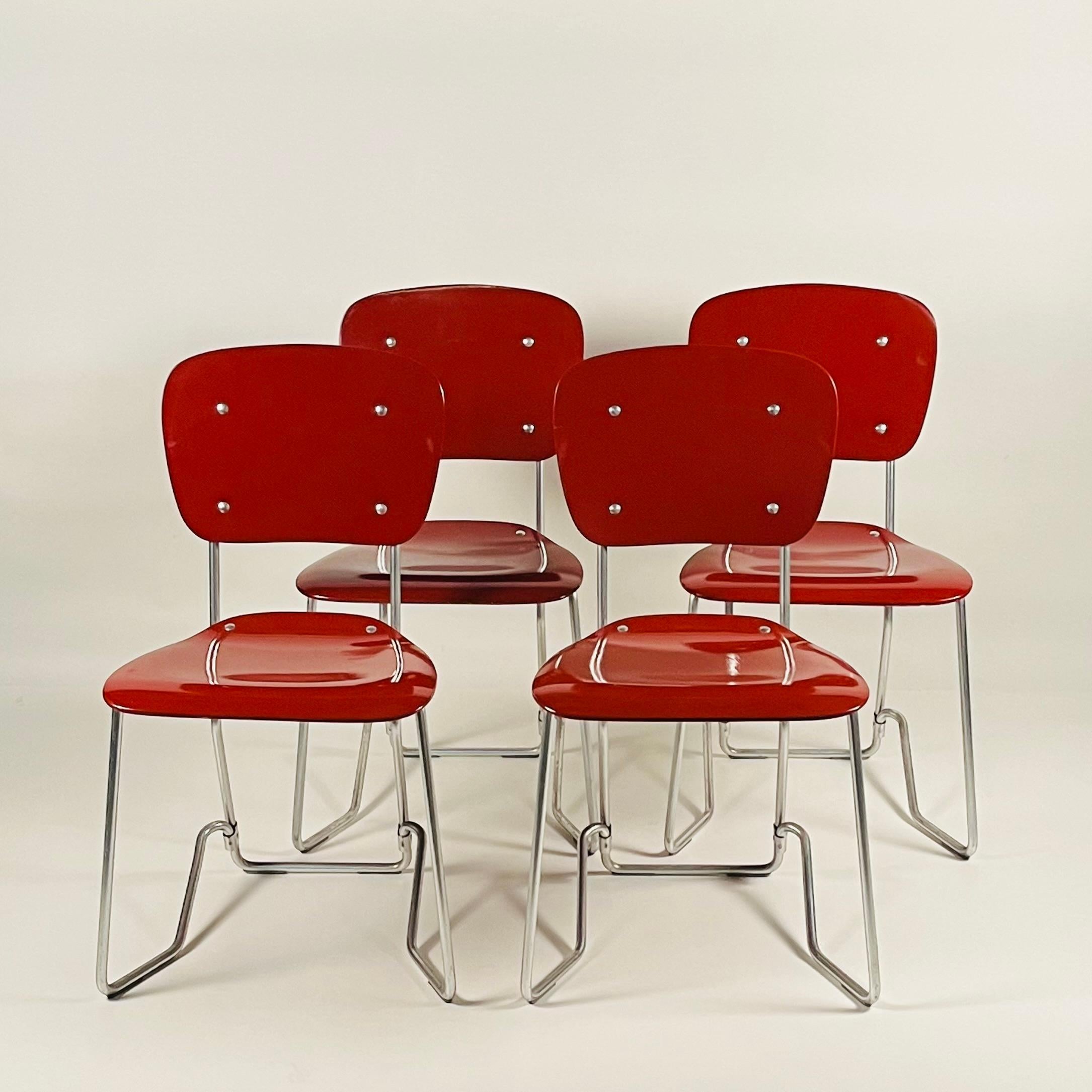 Mid-Century Modern Set of 4 Stacking Chairs by Armin Wirth and Aluflex, 1950s  For Sale
