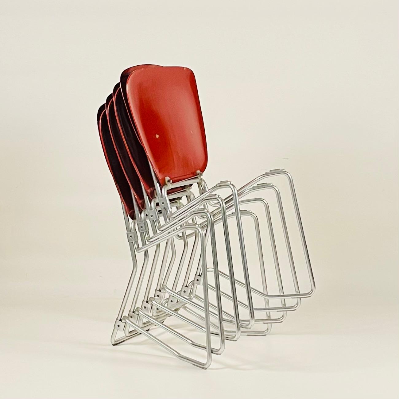 Set of 4 Stacking Chairs by Armin Wirth and Aluflex, 1950s  In Good Condition For Sale In Los Angeles, CA