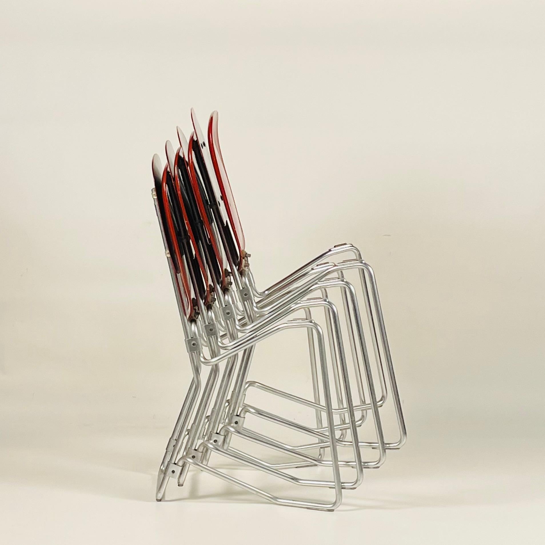 Aluminum Set of 4 Stacking Chairs by Armin Wirth and Aluflex, 1950s  For Sale