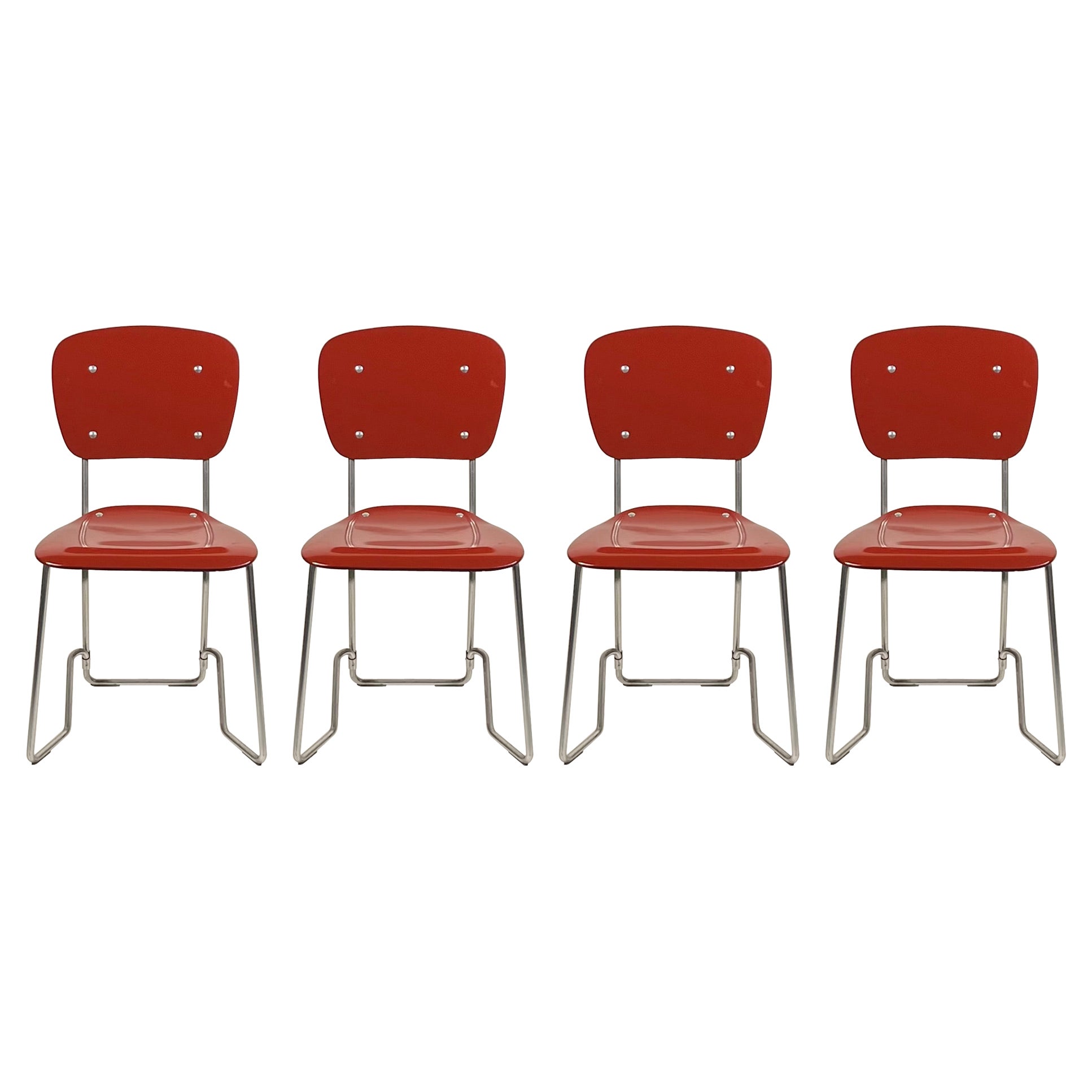 Ensemble de 4 chaises empilables par Armin Wirth et Aluflex, années 1950