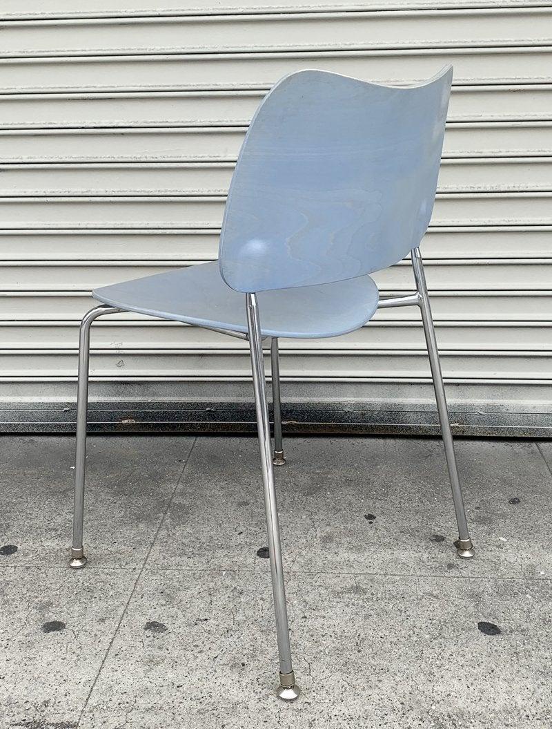 Nice set of 4 stacking chairs designed and manufactured in Sweden by Lammhults Mobel AB, made in May 2005. The chairs can be used as dining chairs, office or any seating. Good condition, some marks on the seats due to use and oxidation to metal.