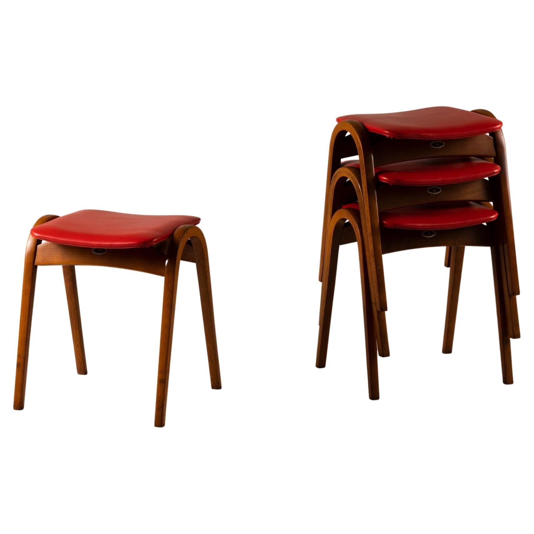 Set of 4 stacking stools by Isamu Kenmochi for Akita Mokko, 1970's For Sale
