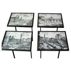 Ensemble de 4 tables empilables avec plateaux imprimés Piranesi par Artex Green