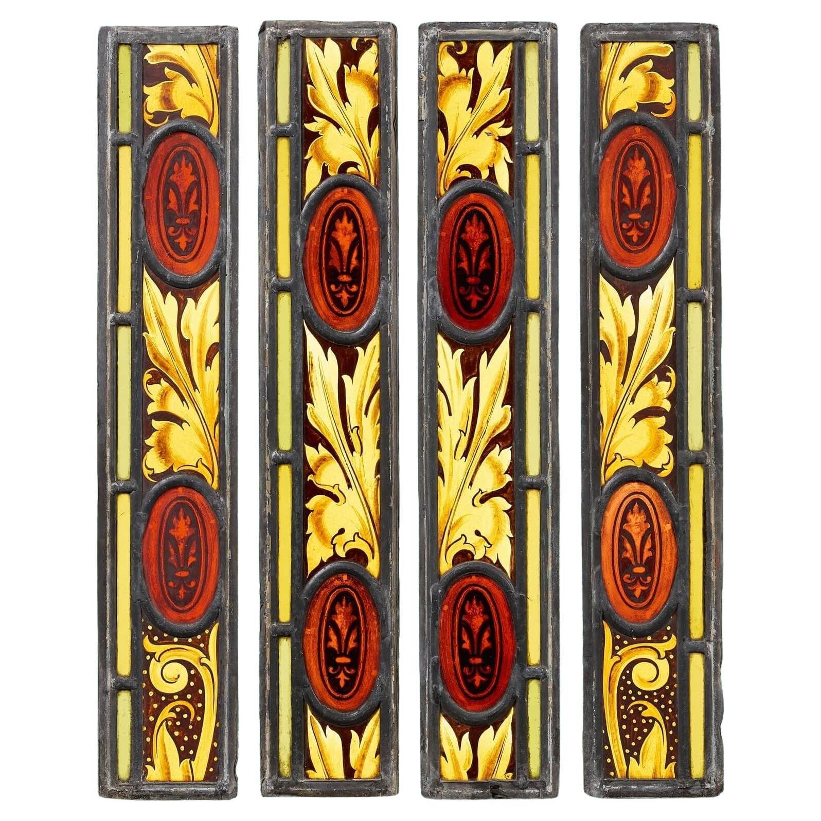 Set of 4 Stained Glass Panels of Foliage Designs For Sale