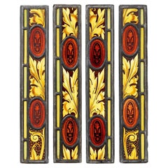 Antique Set of 4 Stained Glass Panels of Foliage Designs