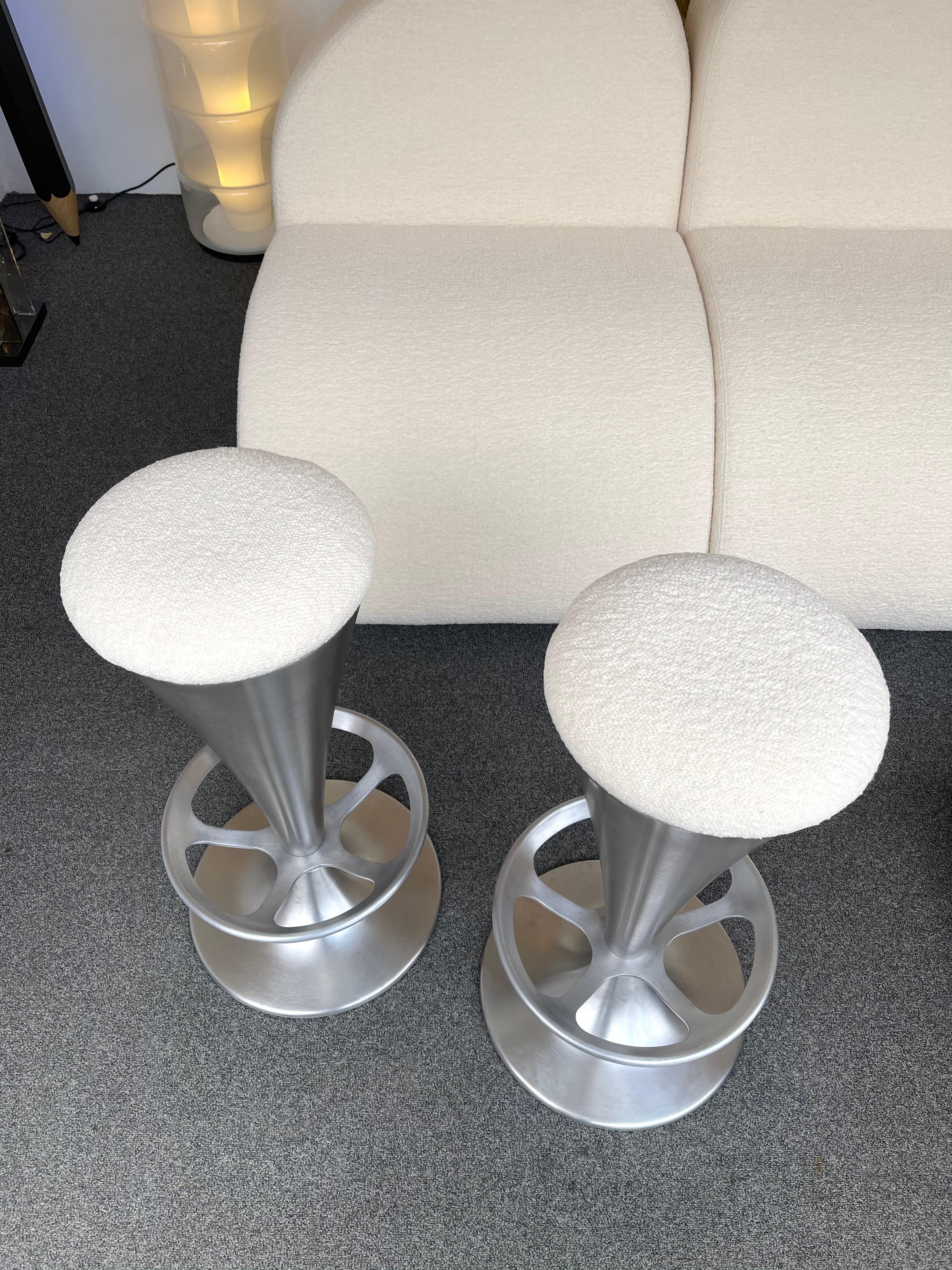 Aluminum Set of 4 Stainless Steel Cone Bar Stools, Italy, 1990s