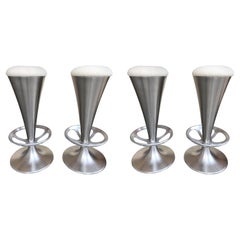 Set of 4 Stainless Steel Cone Bar Stools, Italy, 1990s