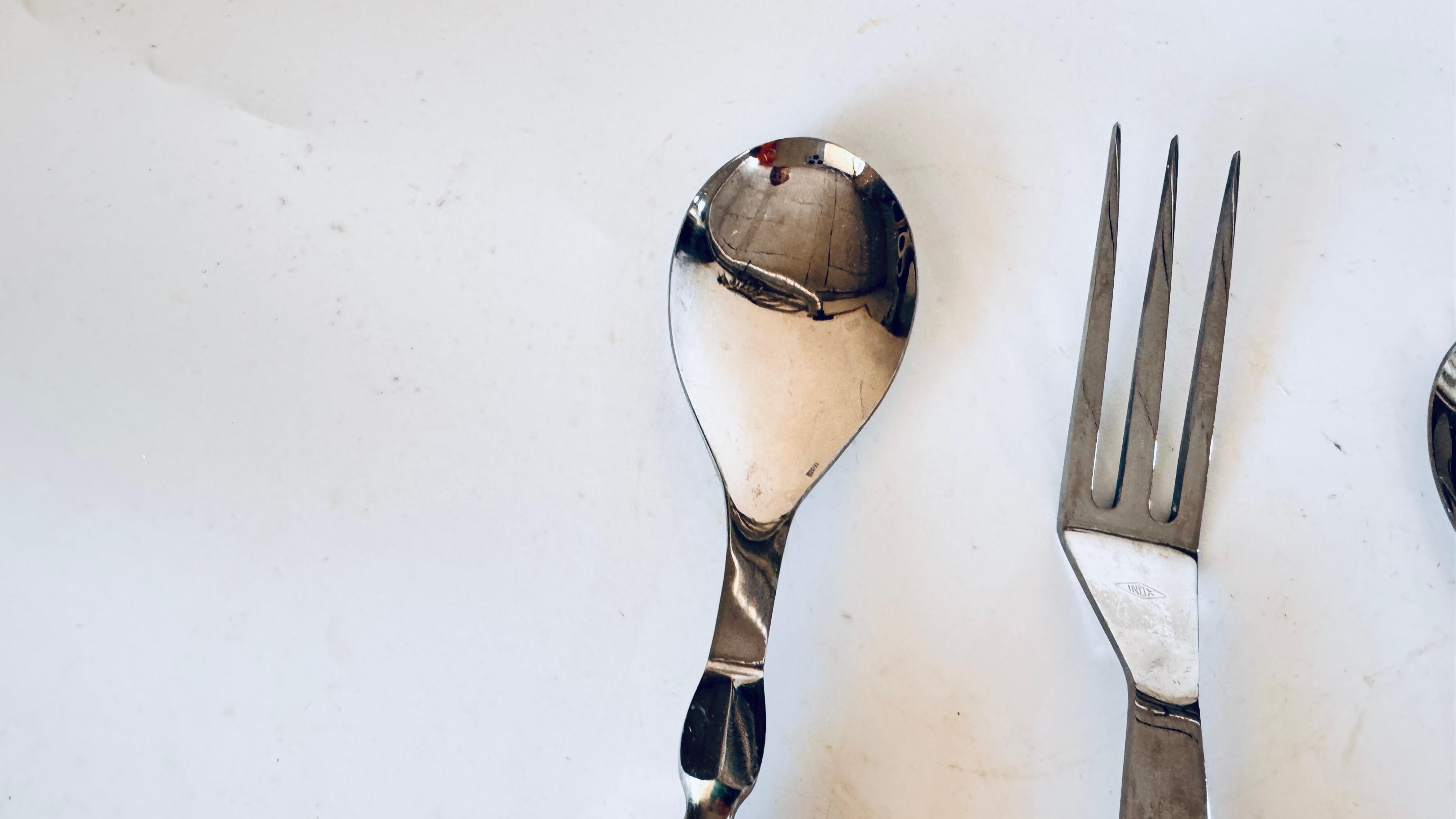 Set of 4 Stainless Steel Serving Utensils with Stag Handle, Game & Salad Service For Sale 2