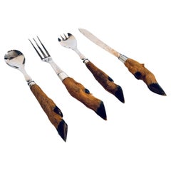 Set von 4 Edelstahl-Servierbesteck- Utensilien mit Hirschgriff, Spiel- und Salatbesteck-Service