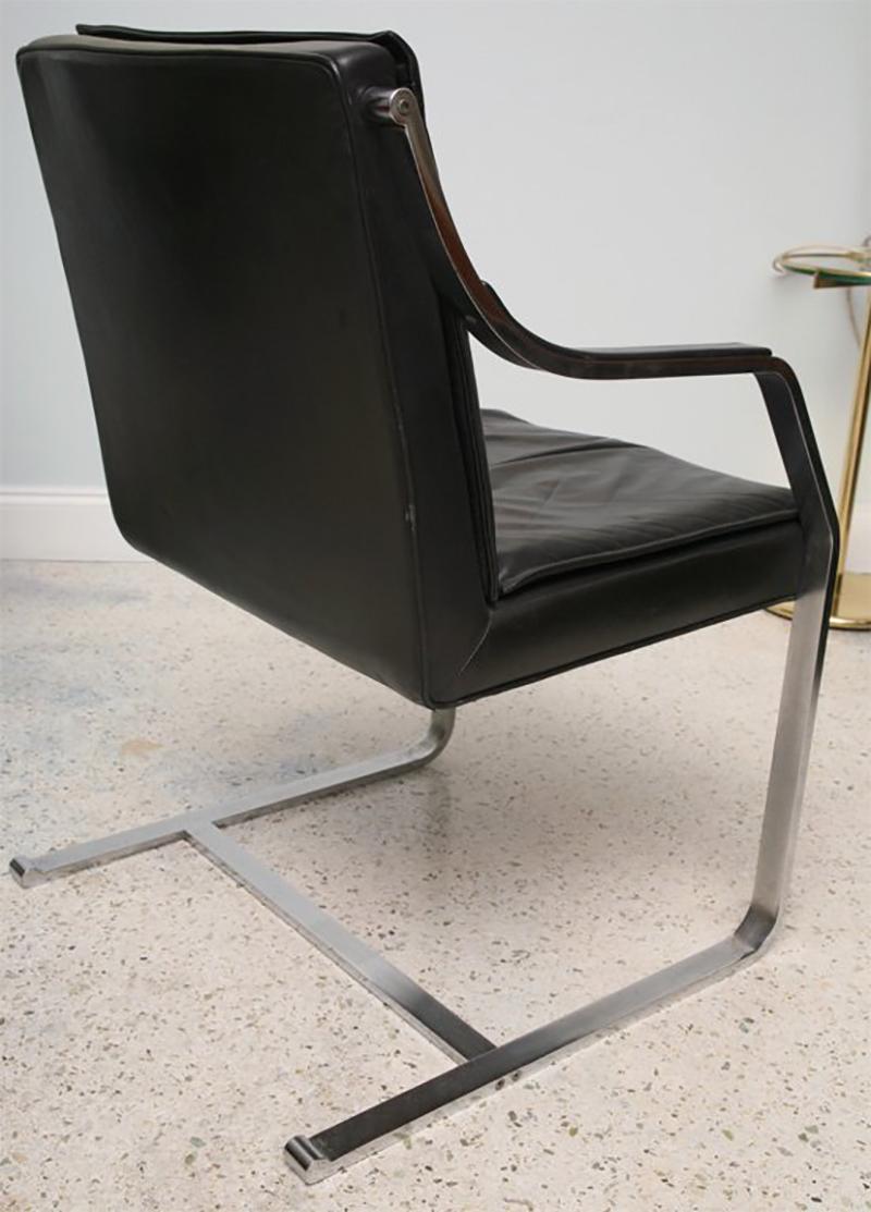 Late 20th Century Set of 4 Steel and Black Leather Armchairs by Maison Jansen For Sale